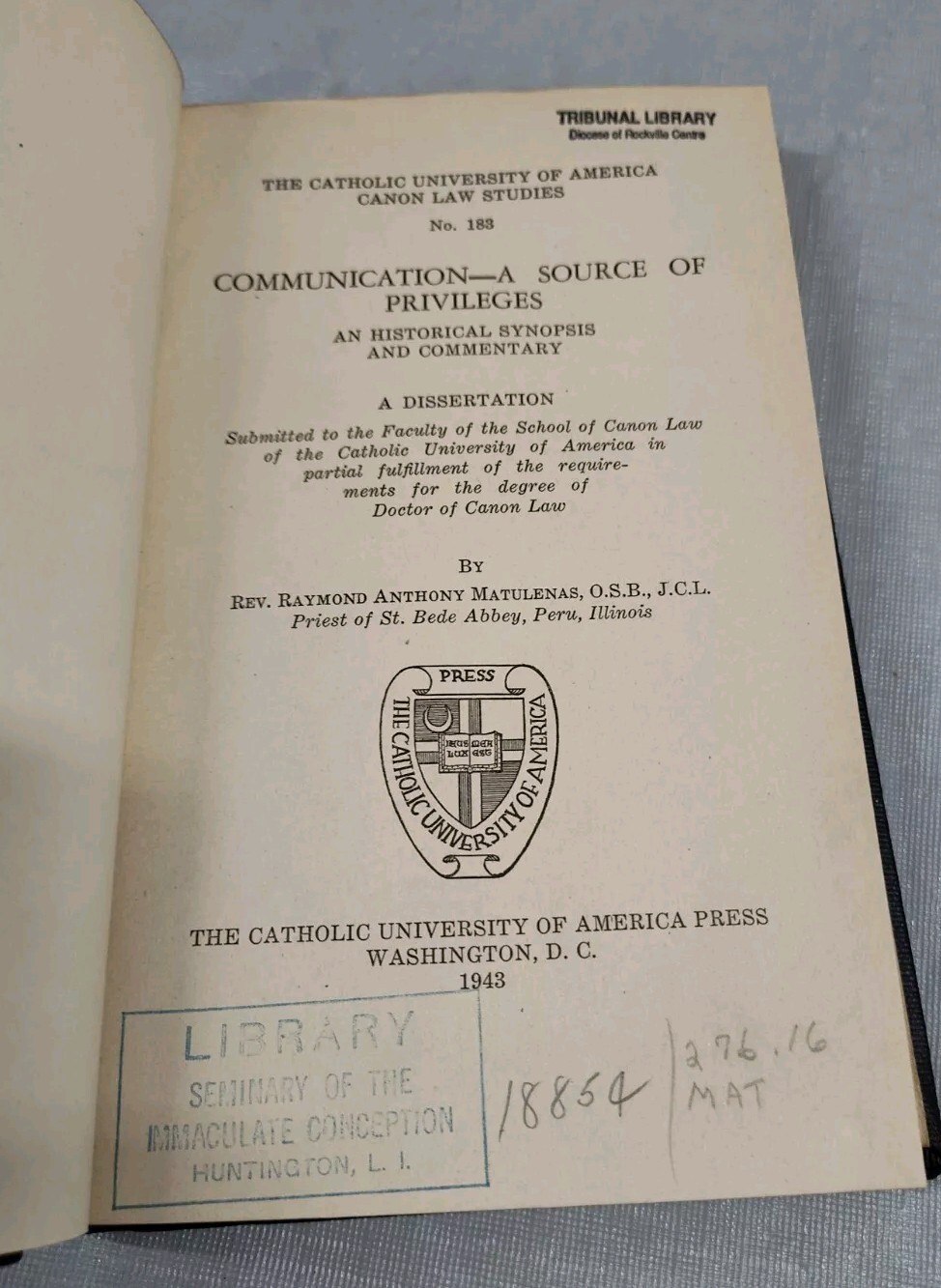 Communication A Source Of Privileges Canon Law Studies 183 Org Dissertation Book