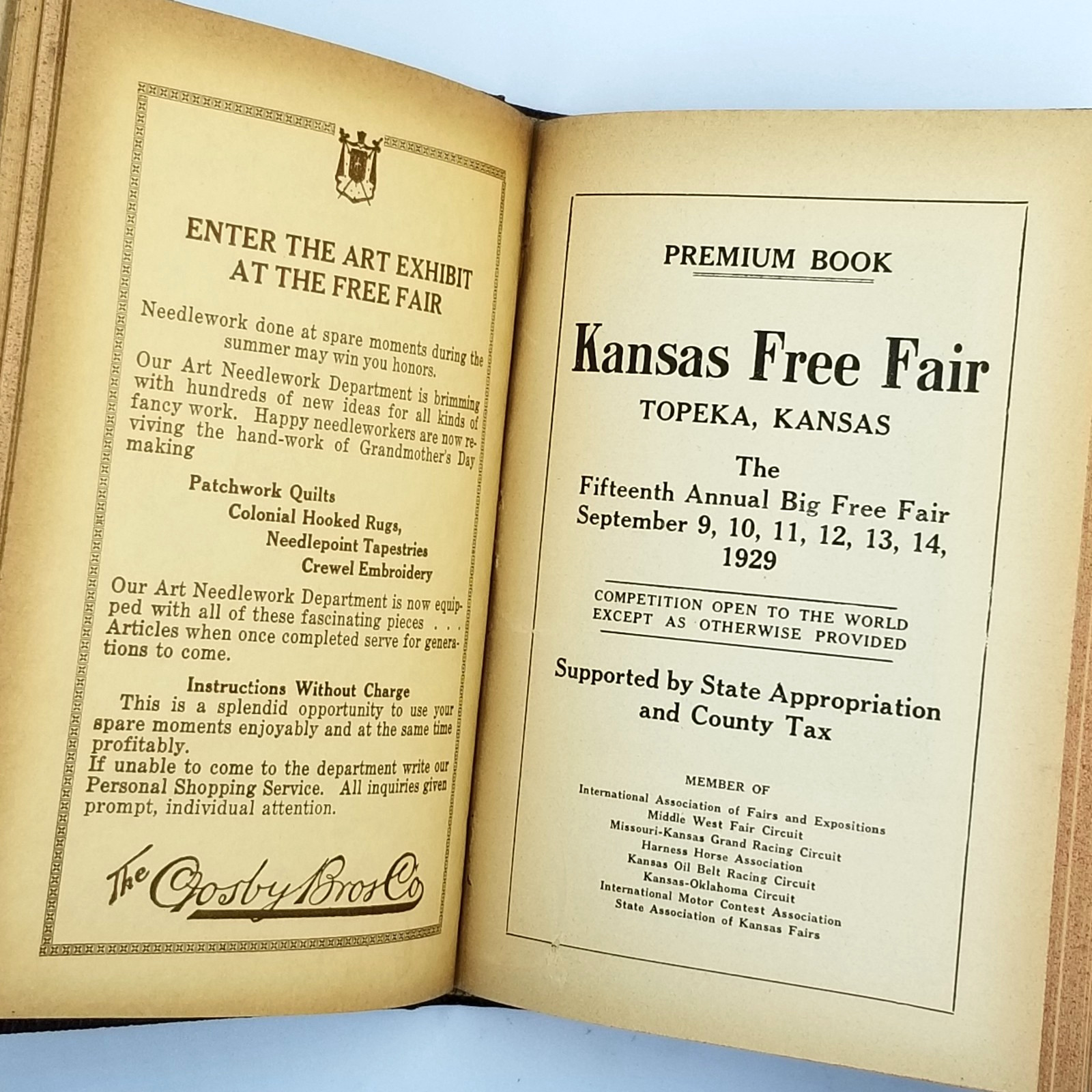 Kansas Free Fair Premium Book Archive 1928–1929 Vintage Advertising Ephemera