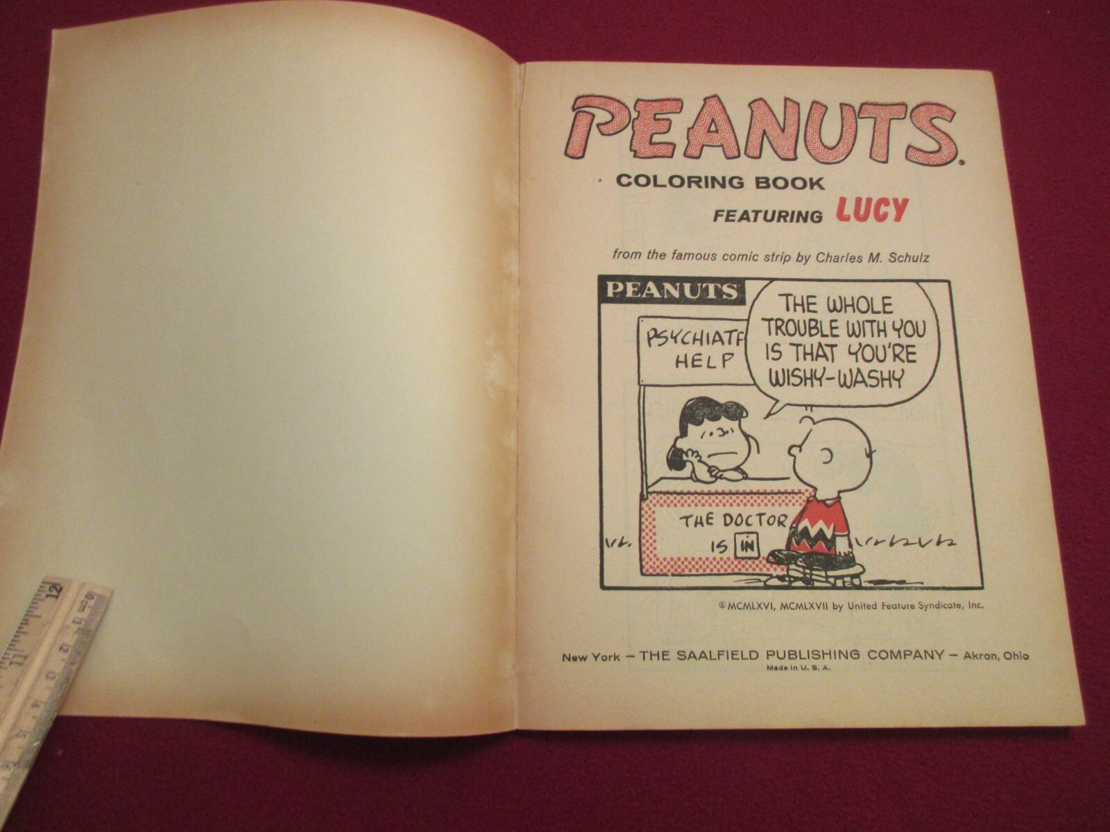 1967 Saalfield CHARLES SCHULZ PEANUTS COLORING BOOK FEATURING LUCY UNUSED