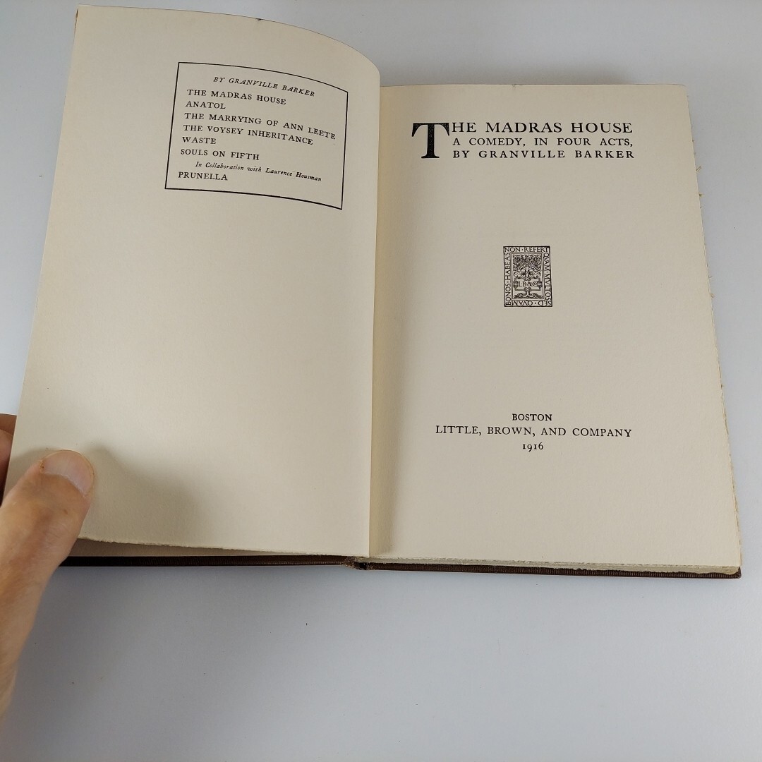 The Madras House A Comedy in Four Acts Granville Barker 1916 Little, Brown HC