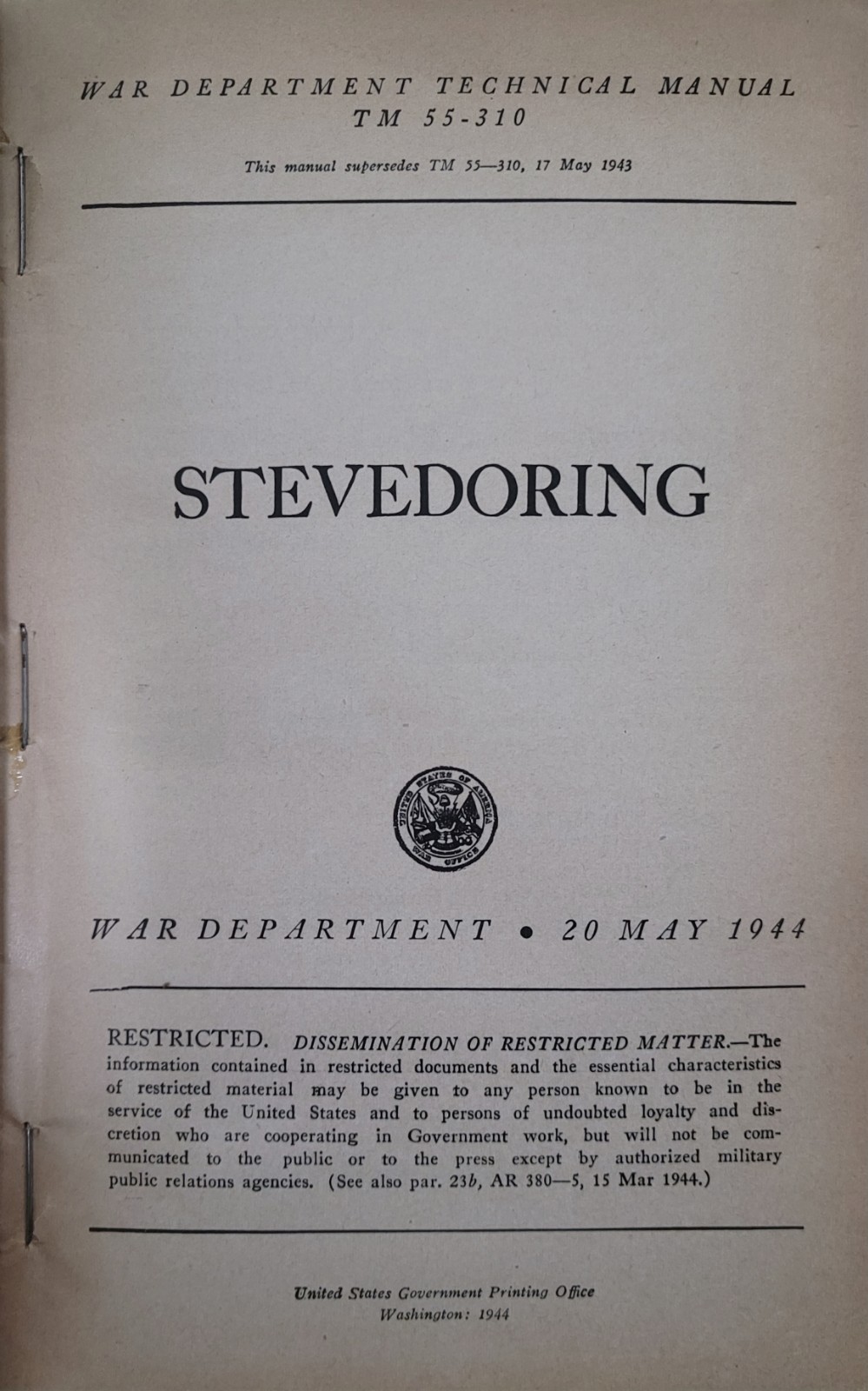 Stevedoring TM55-310 War Department Technical Manual