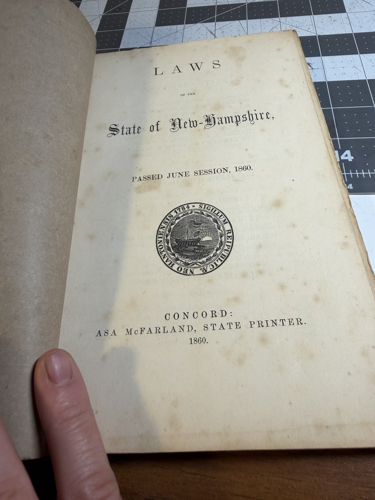 Vintage antique 1860 Book Laws of the State of New-Hampshire