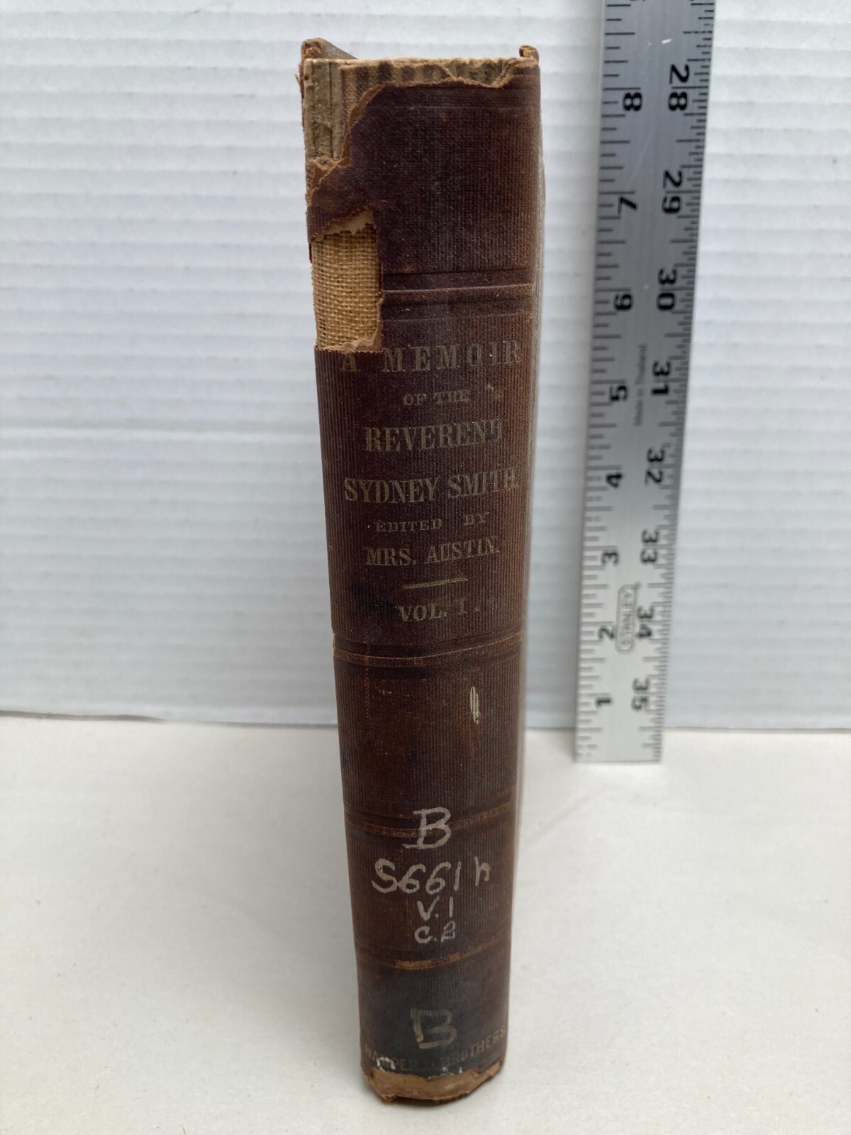 Antique A Memoir Reverend Sydney Smith Vol I Book 1856 Lady Holland B