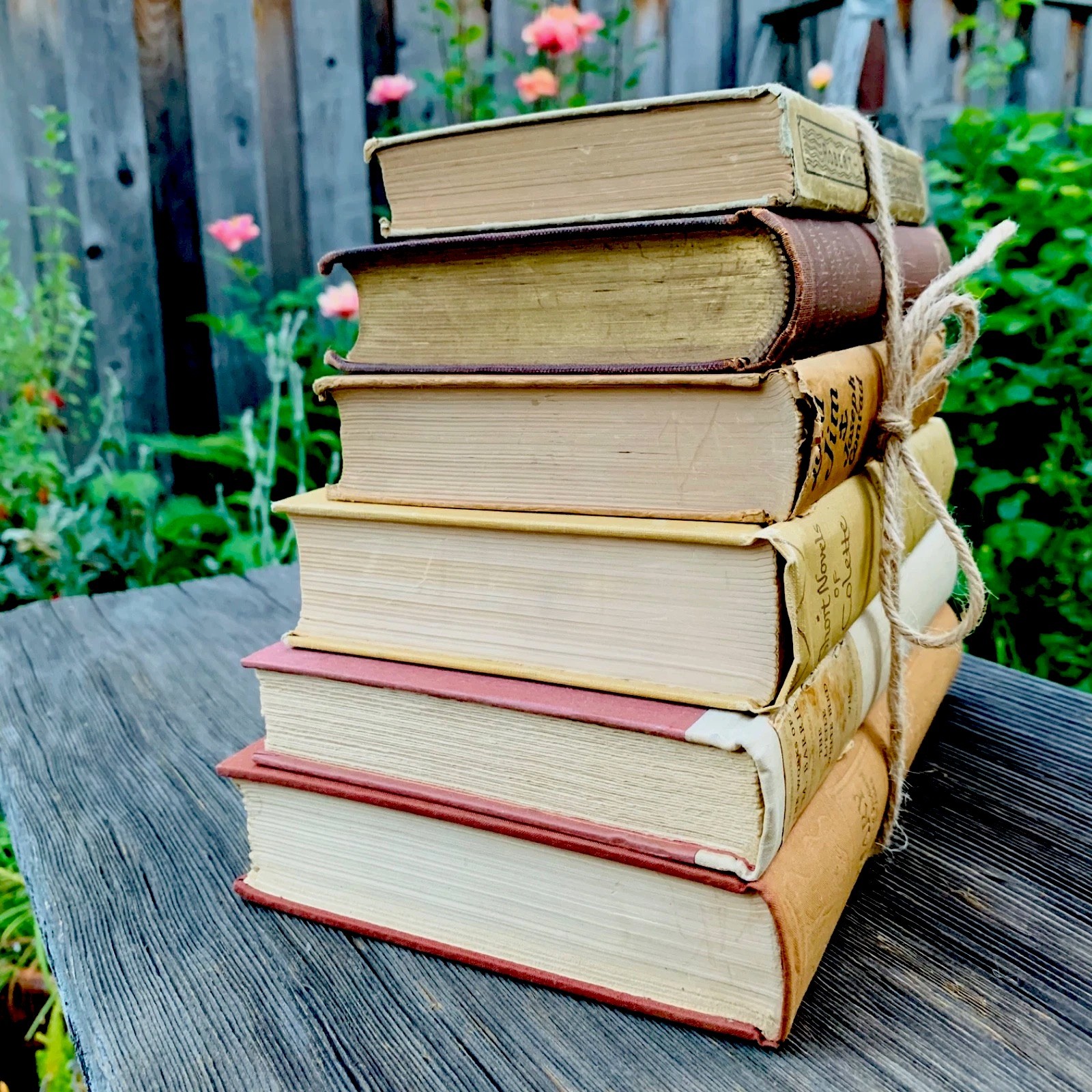 6 Vintage Books Stack Bundle Rustic Decor Brown Beige (IX)
