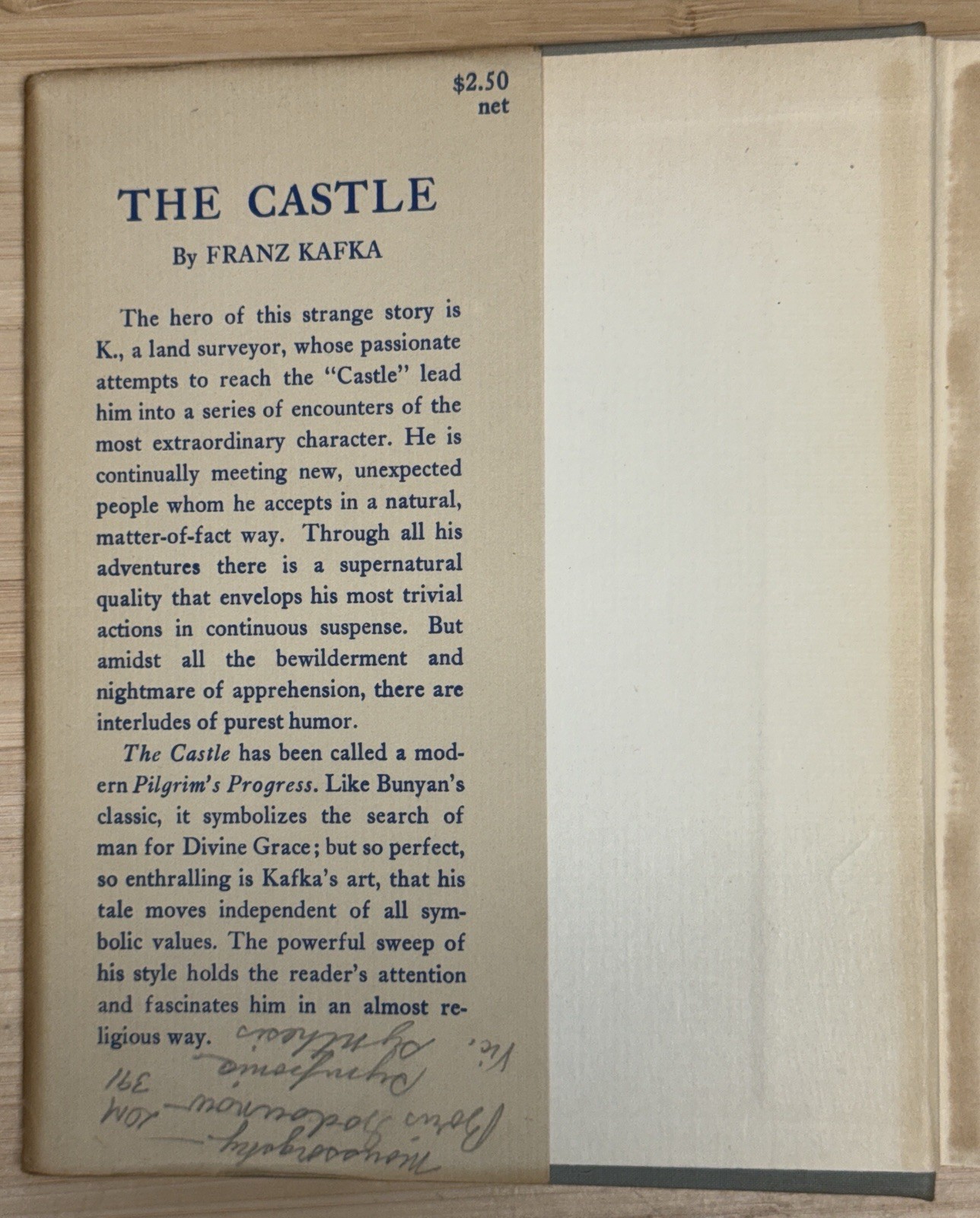 THE CASTLE by FRANZ KAFKA 1947 6th Printing with Thomas Mann Homage