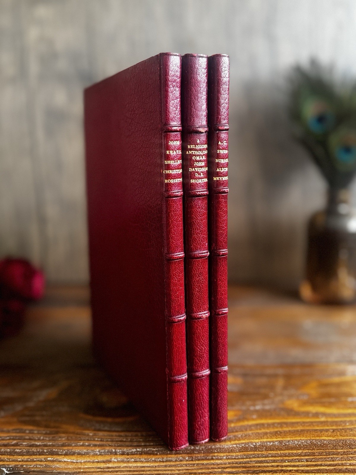 Riviere & Son Fine Binding Red Morocco Poetry Set Keats Rossetti Swinburne 1930s