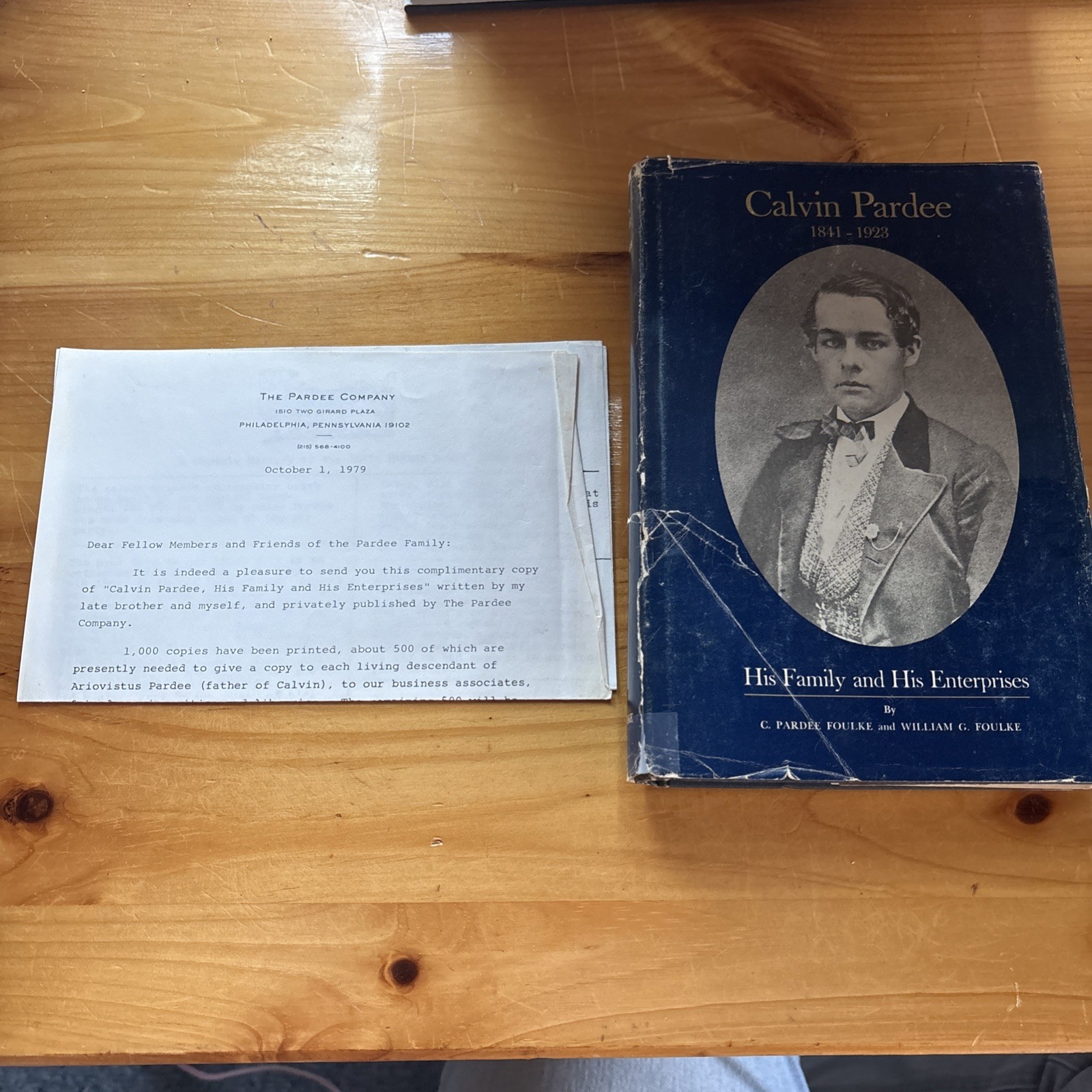 RARE FAMILY HISTORY Genealogy Calvin Pardee 1841-1923 Philadelphia PA Ltd Ed DJ