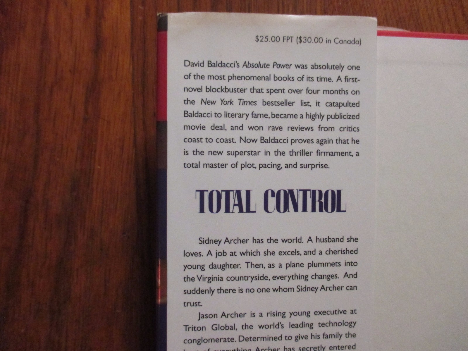 DAVID BALDACCI Signed Book(„TOTAL CONTROL“- 1997 First Edition Hardback)