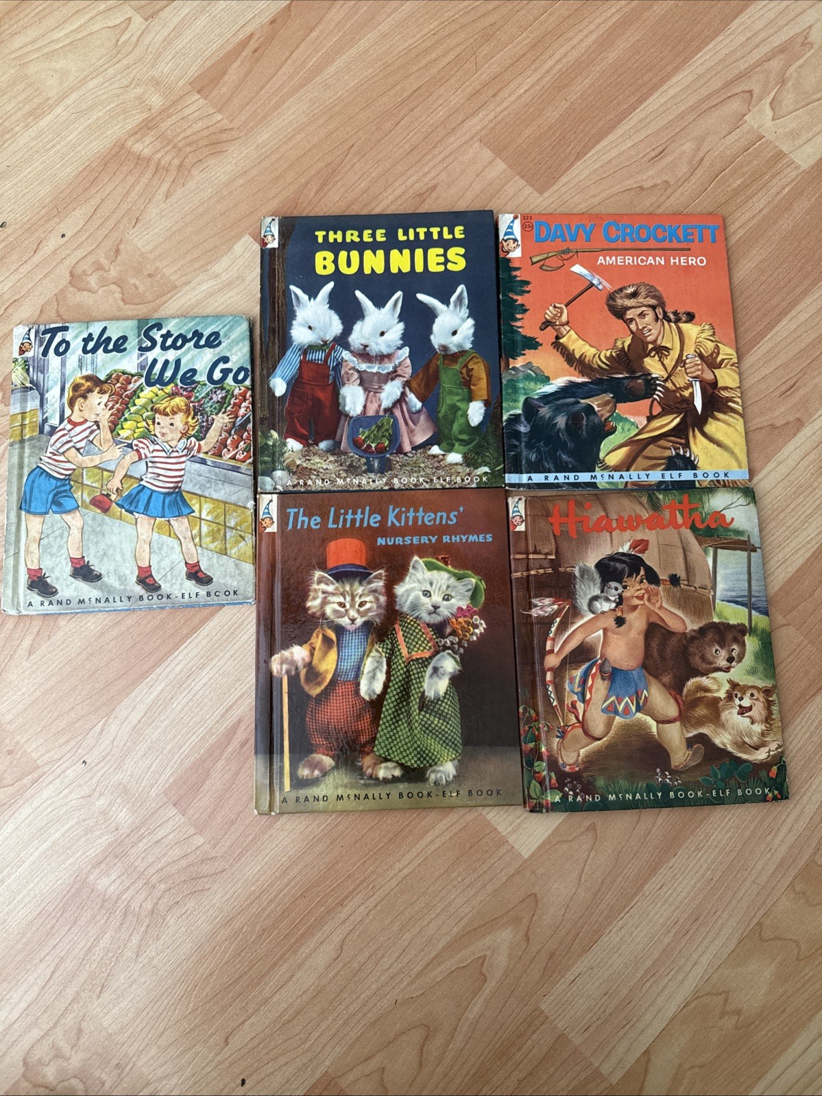Lot of 5 Vintage Rand McNally Junior Elf Books: Davy Crockett & More