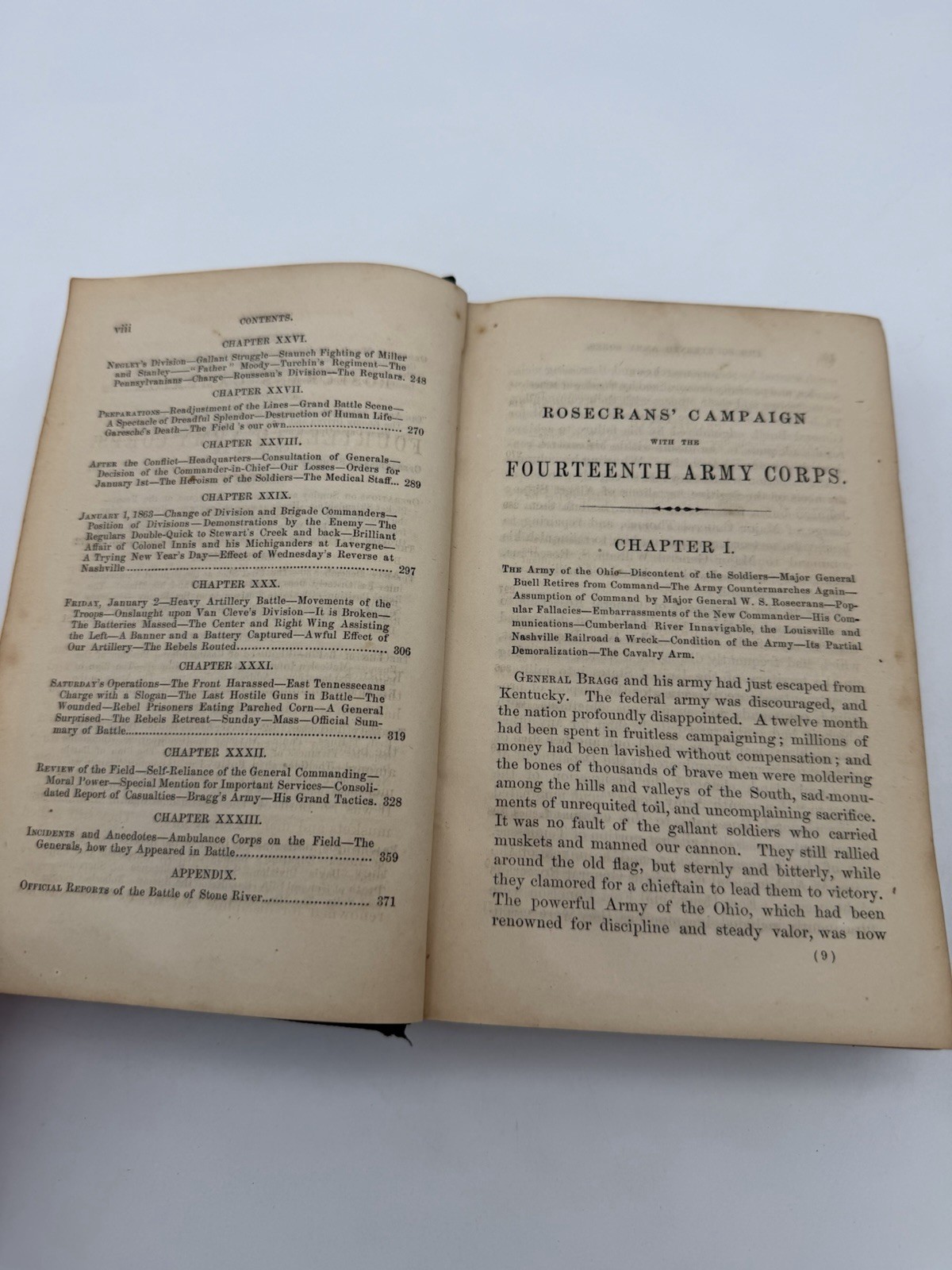 1863 Rosecrans Campaign 14th Army Corps Civil War Stone River Map 1st Ed