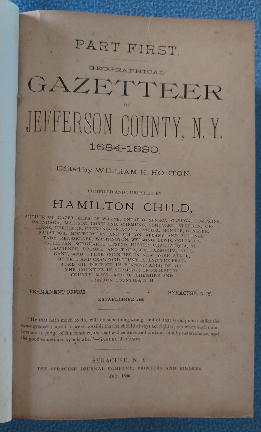 1890 Jefferson County NY GAZETTEER & DIRECTORY 1,232 Pgs County Info History