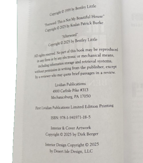 Bentley Little „The House“ Lividian Publications ©2025 Adv Reading Copy