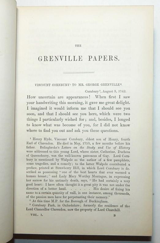 1852 GRENVILLE PAPERS Being Correspondence of Richard Grenville KG [&c] Vols 1&2