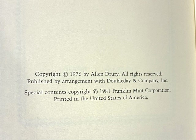 FRANKLIN LIBRARY Signed Ltd Edition – A God Against The Gods- Allen Drury 1981