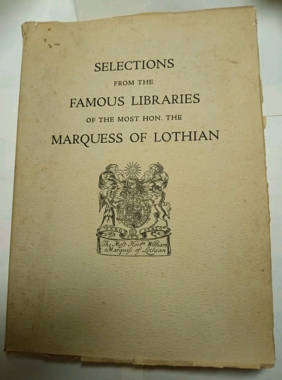 Book Auction Catalog. „The Famous Libraries of The Marquess of Lothian“. 1932.
