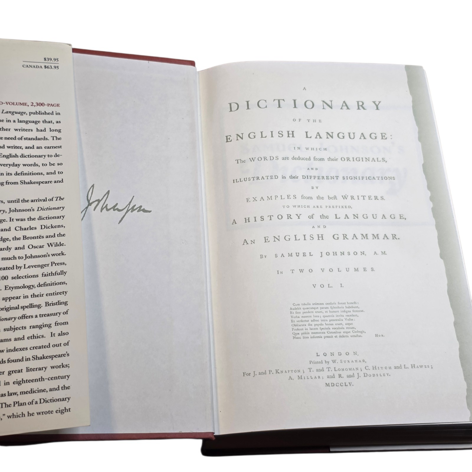 Samuel Johnson’s Dictionary Selections 1755 Work HC DJ Jack Lynch Leveneger…