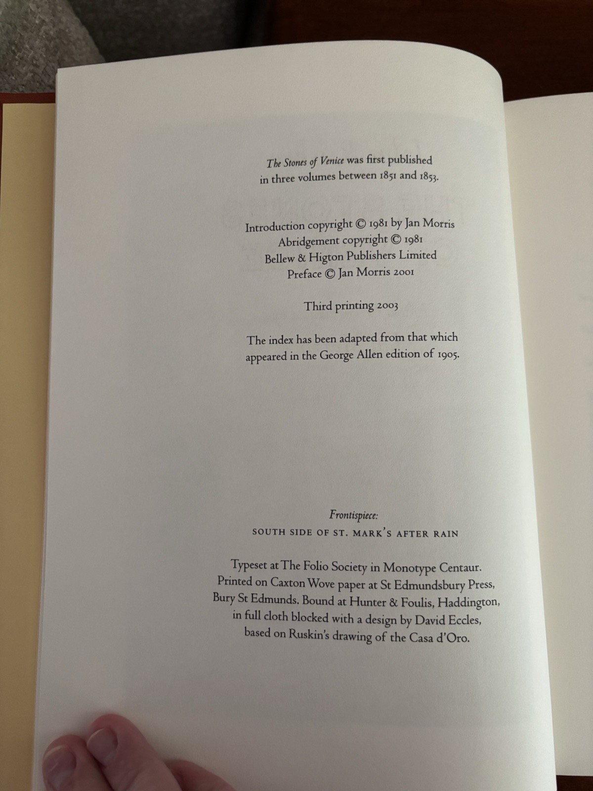 Folio Society The Stones Of Venice Hardcover Book 3rd Printing