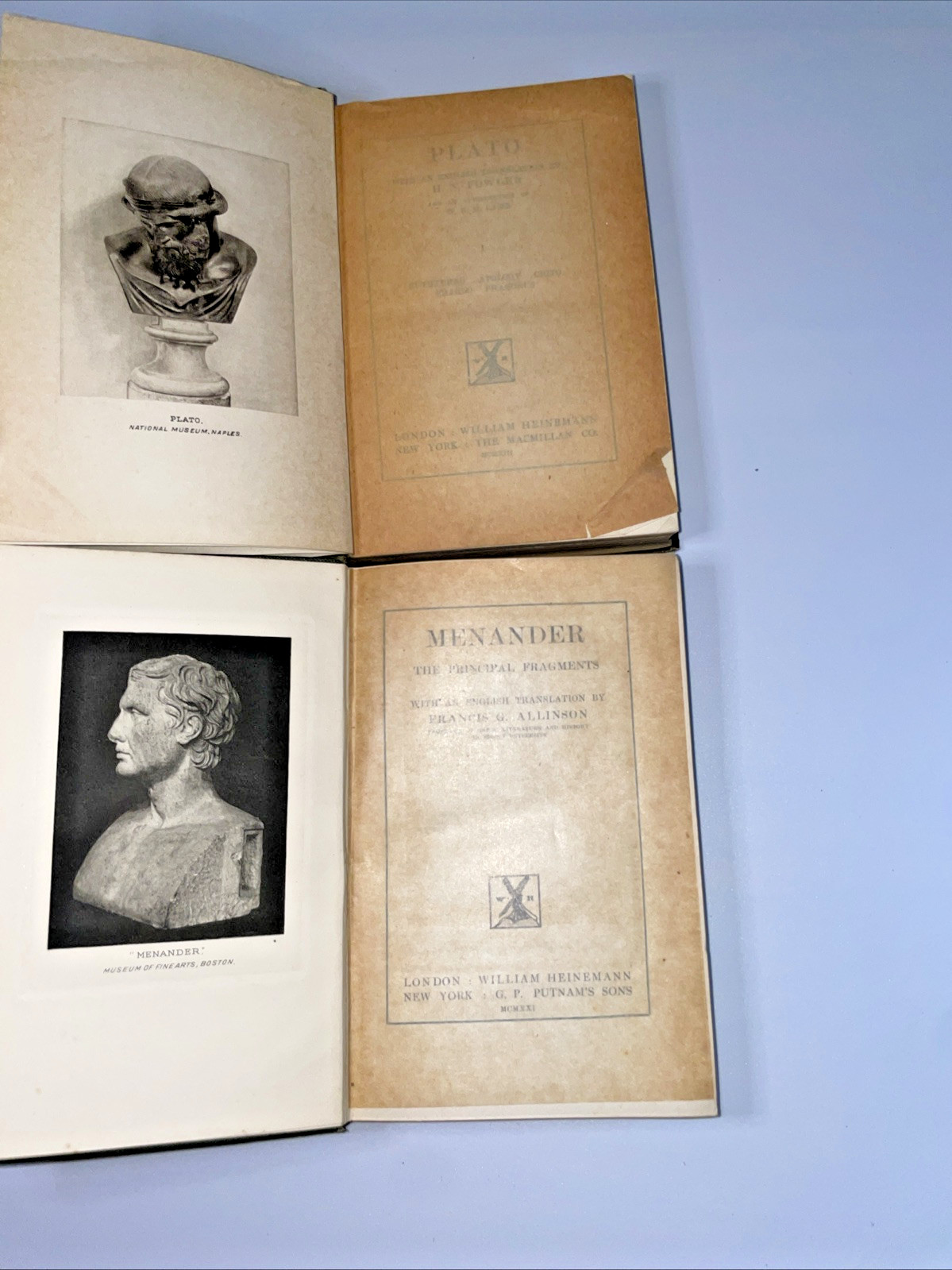 Bundle x2 Heinemann Collection Plato & Menander – 1921/1923