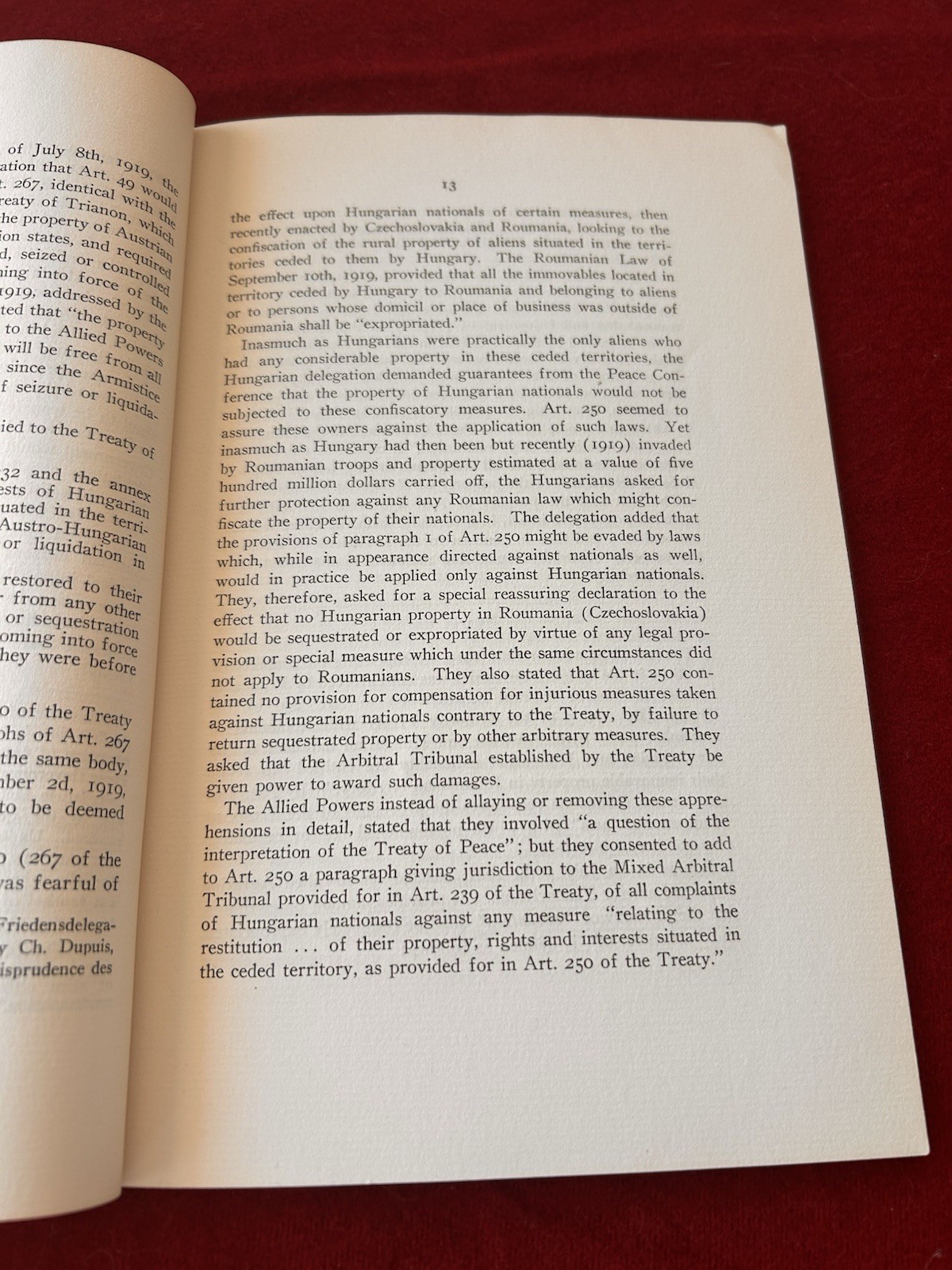 Borchard League of Nations Roumania Hungary Dispute 1921 Agrarian Law Transylvan