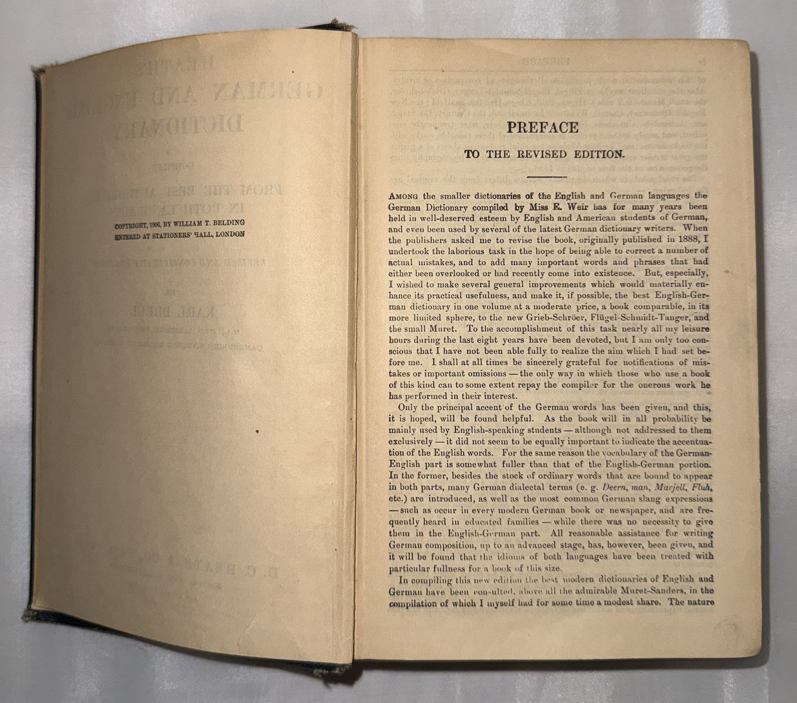 Heath’s German And English Dictionary 1906 Hardcover