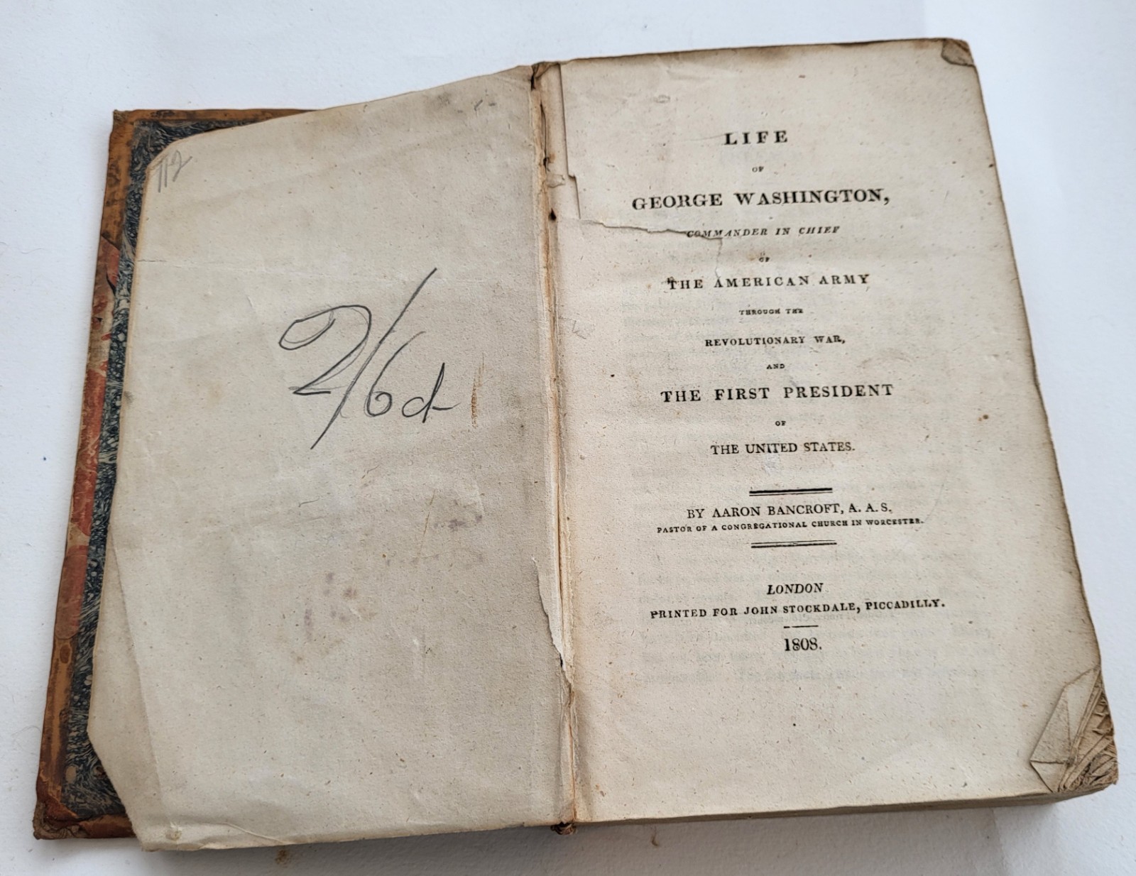Rare Antique book 1808 The Life of George Washington by Aaron Bancroft