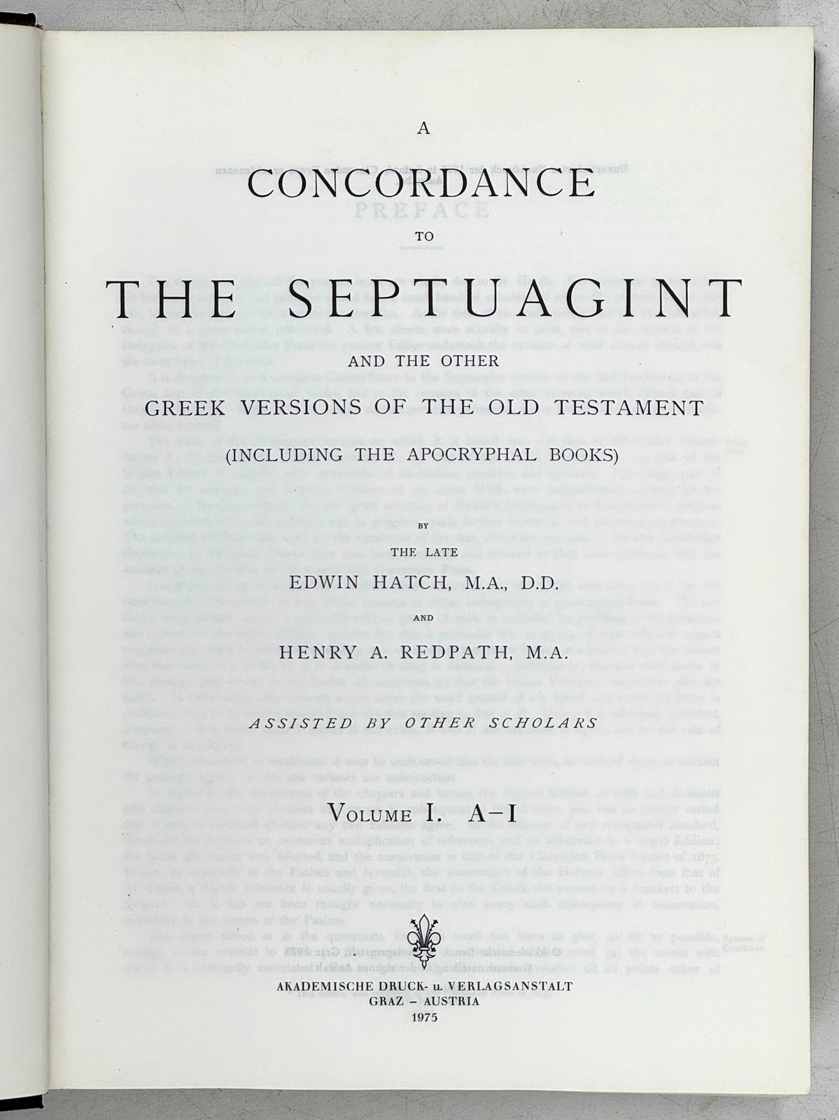 1975 EDWIN HATCH. A Concordance to the Septuagint 2 Vol Set