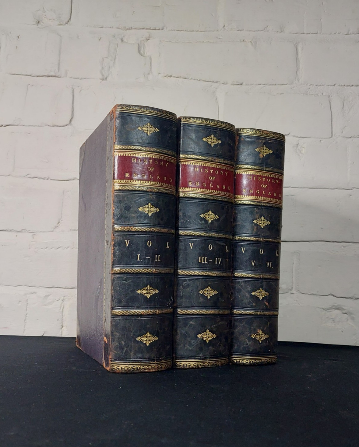 c1870 The Family History of England 6 Volume set bound in 3 Leather Mackenzie