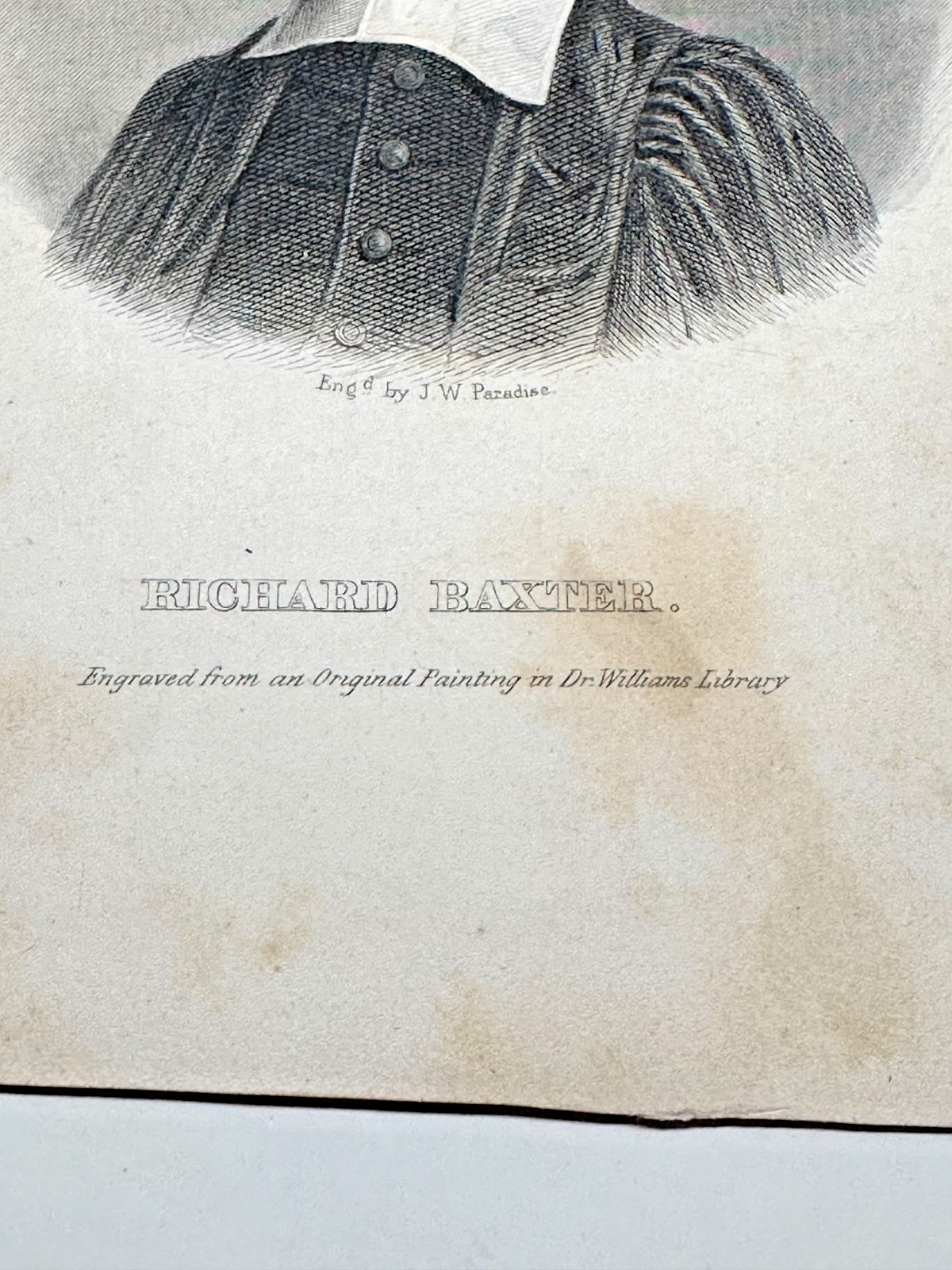Antique Engraving RICHARD BAXTER Puritan Minister Dr Williams Library Portrait