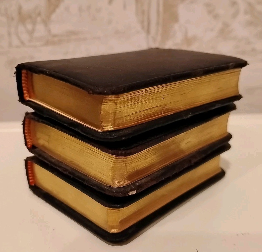 Vtg Mini Leather Travel Dictionary Italian French German Black Decor Linguist