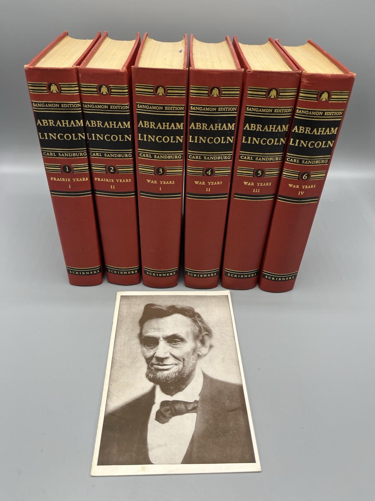 Abraham Lincoln 6 Vol Books Set Sandburg -Scribners Sangamon Edition – Red