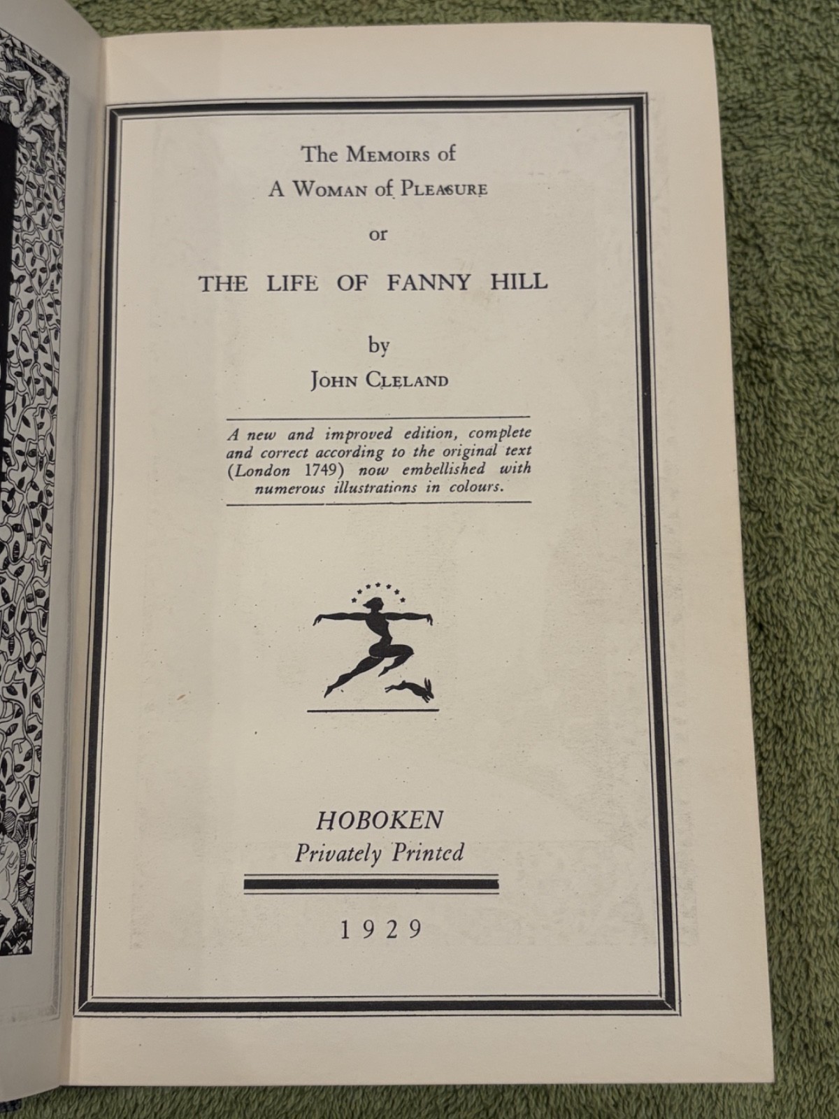 1929 The life of Fanny Hill ny John Cleland, Hoboken Privately Printed