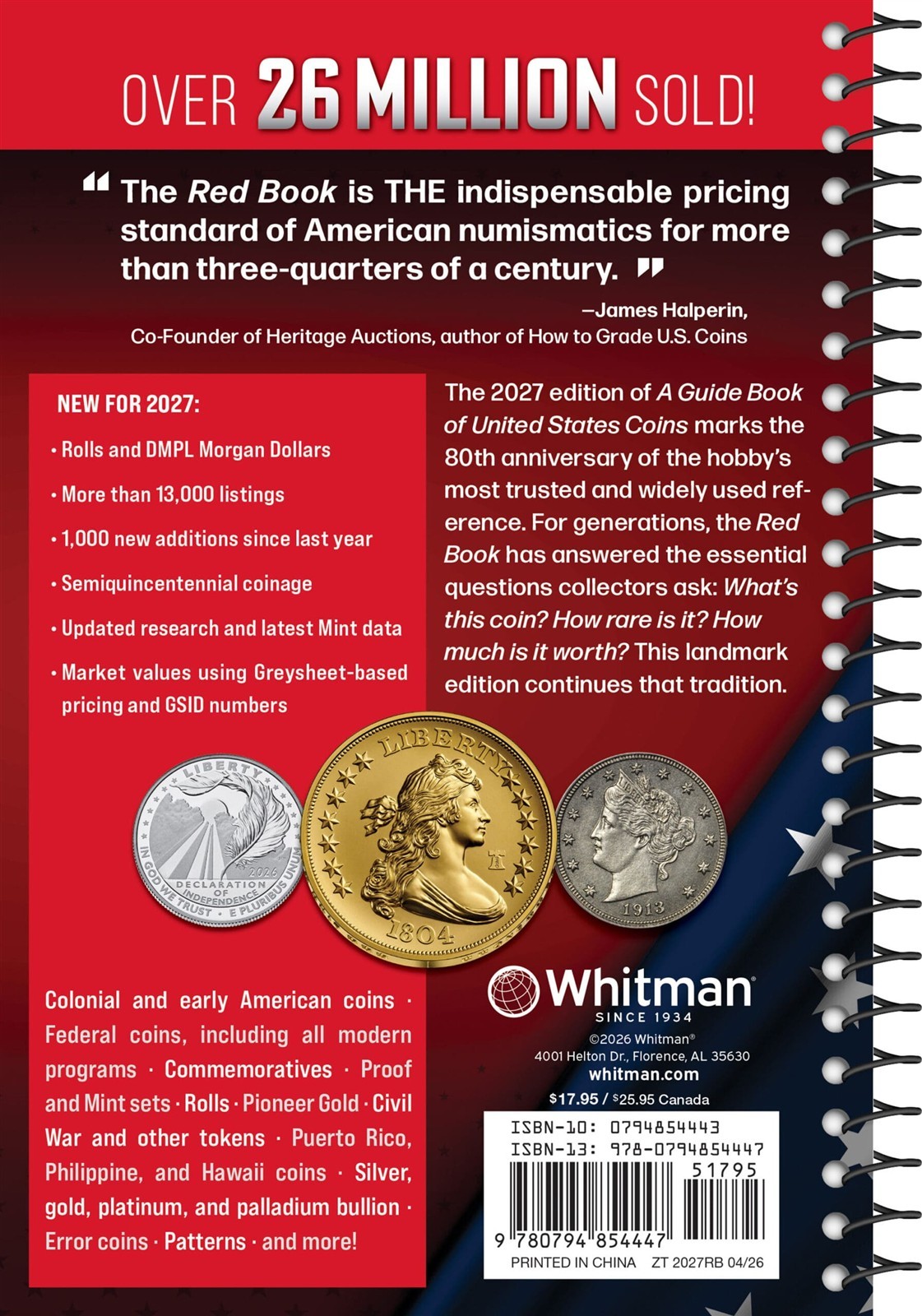 New 2024 Official Red Book Guide US Coin Price List Guide Large Print Whitman
