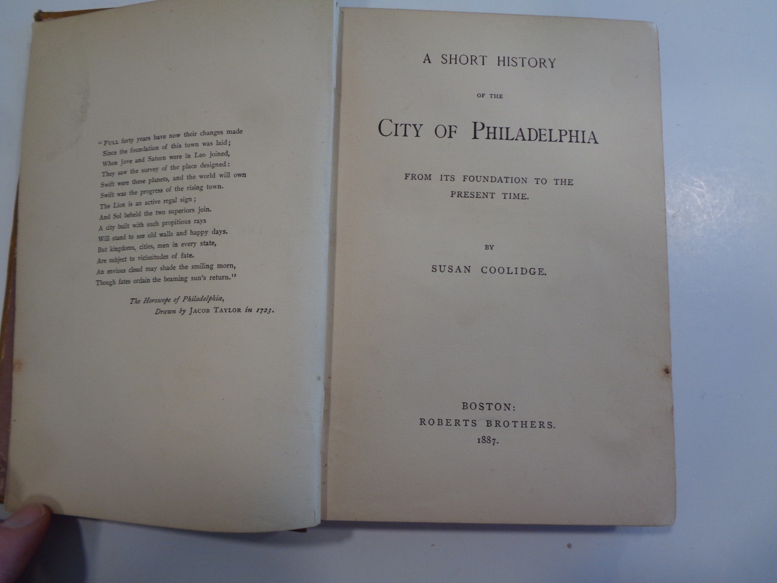 Antique Book 1887 A Short History of Philadelphia by Susan Coolidge School