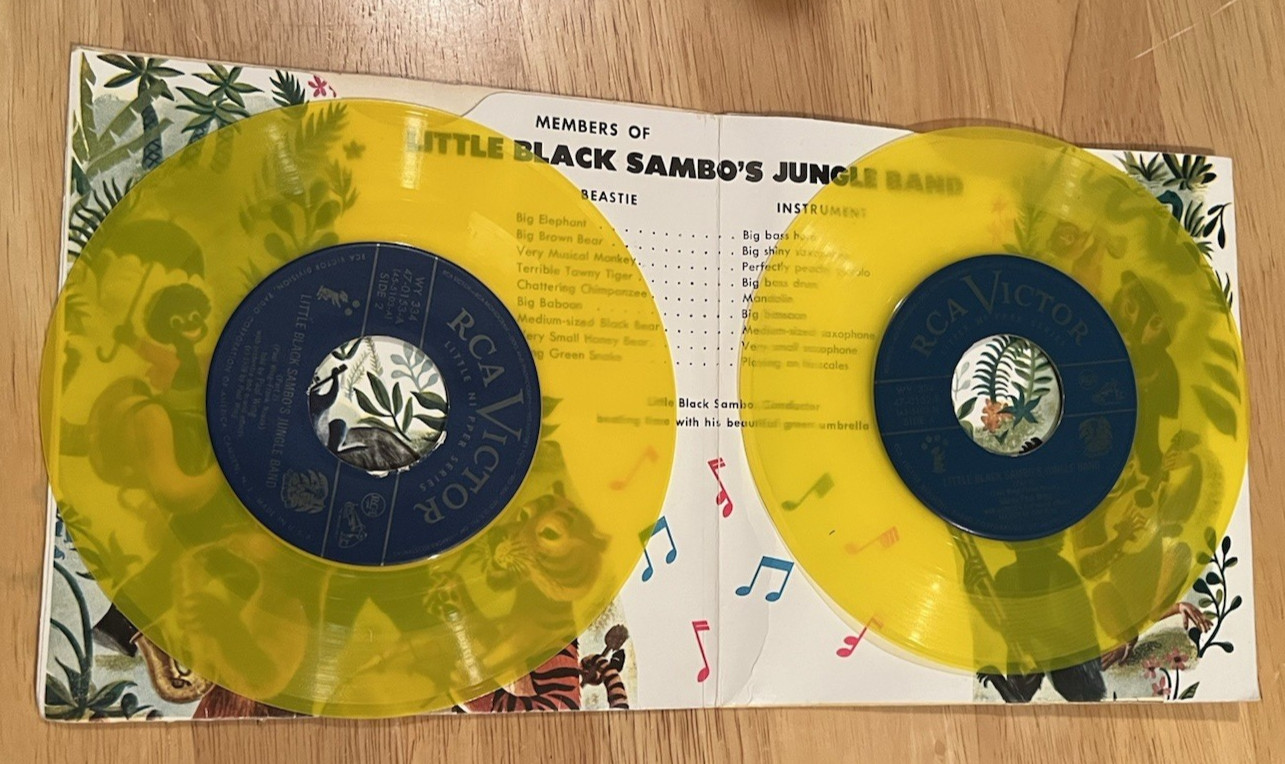 VINTAGE LITTLE BLACK SAMBO’S JUNGLE BAND ALBUM STORY BOOK 2 YELLOW VINYL RECORDS