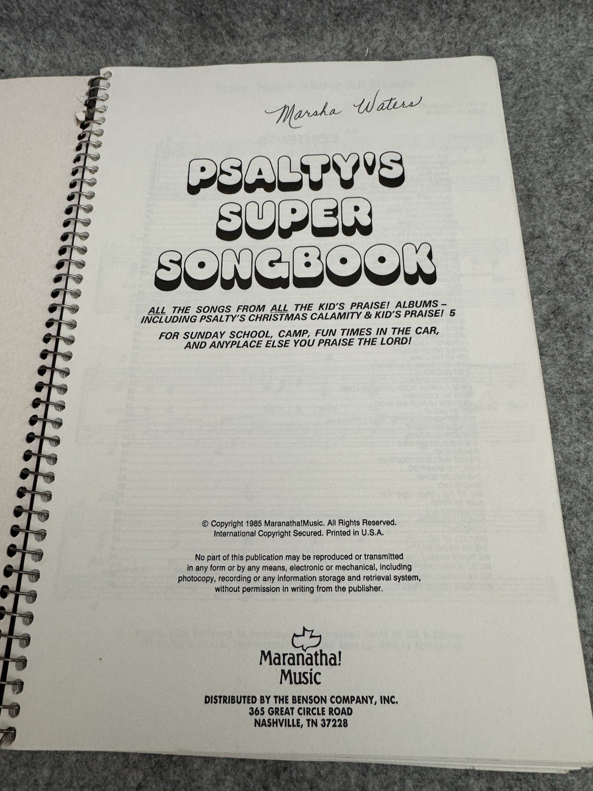 Psalty’s Super Songbook 1985 Spiral Christian Music Song Book Kids Praise