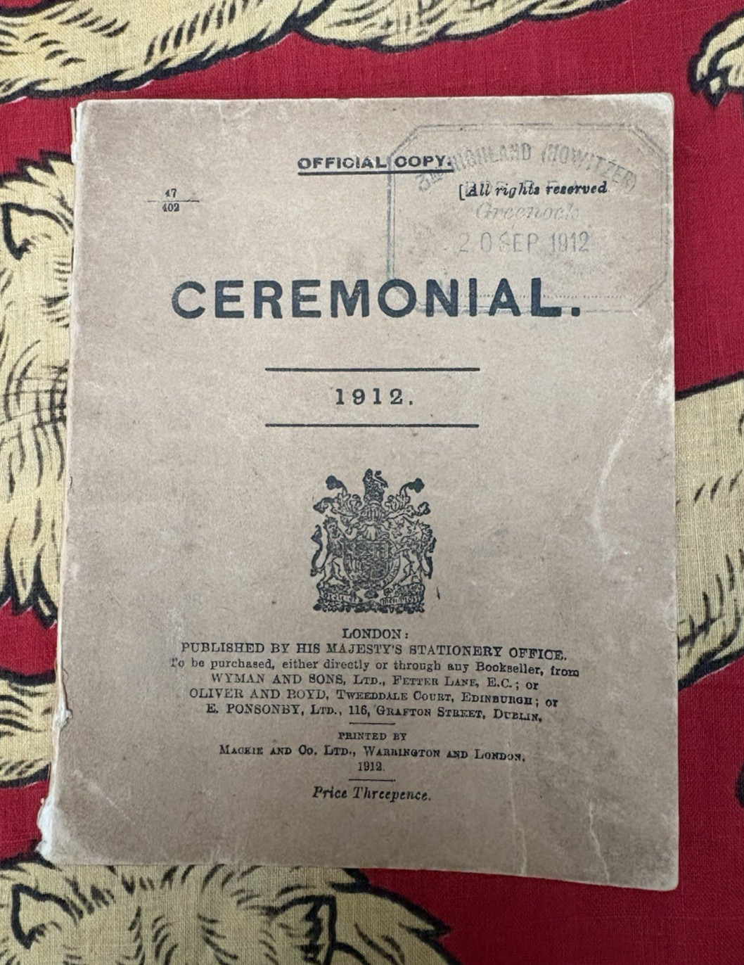 Ceremonial Army Regiment Instructions 1912 HMSO, 3rd Highland Greenock Howitzers