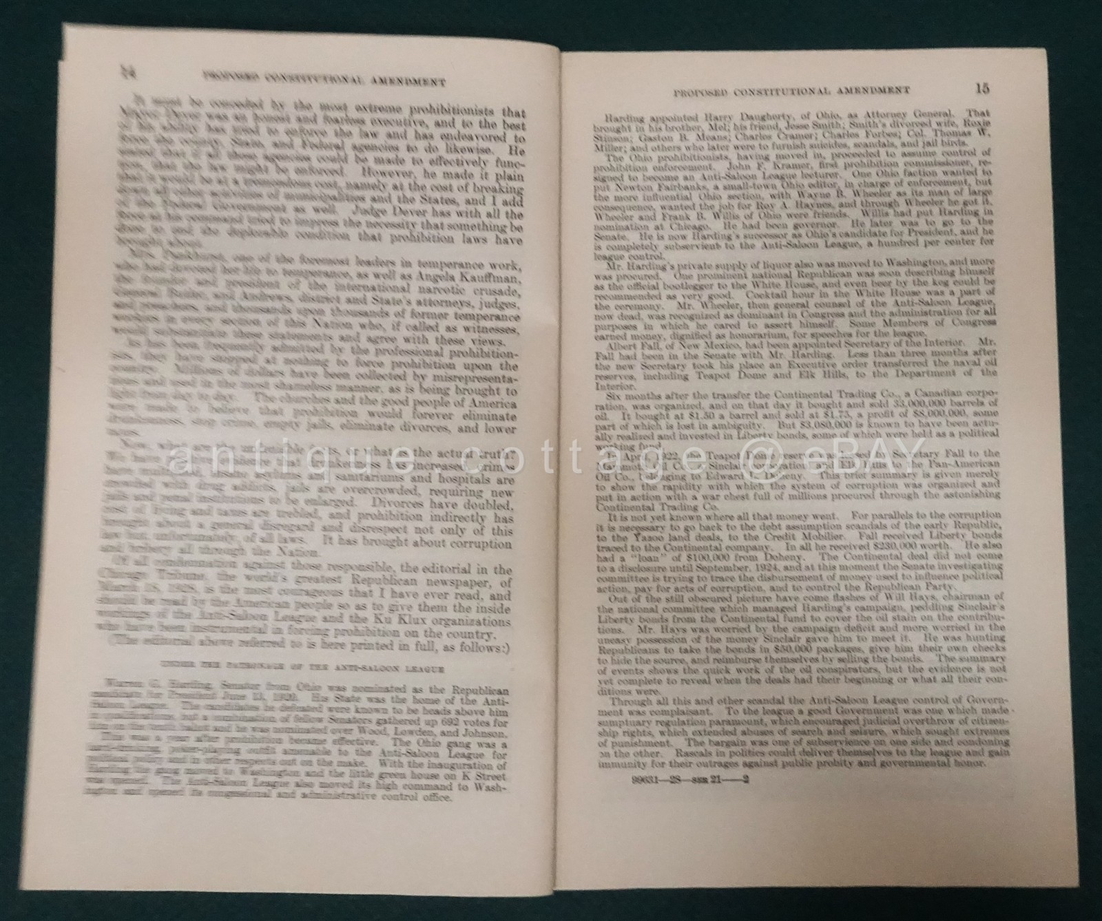 1928 antique US GOVERNMENT hearings AMEND CONSTITUTION in lieu 18th AMENDMENT