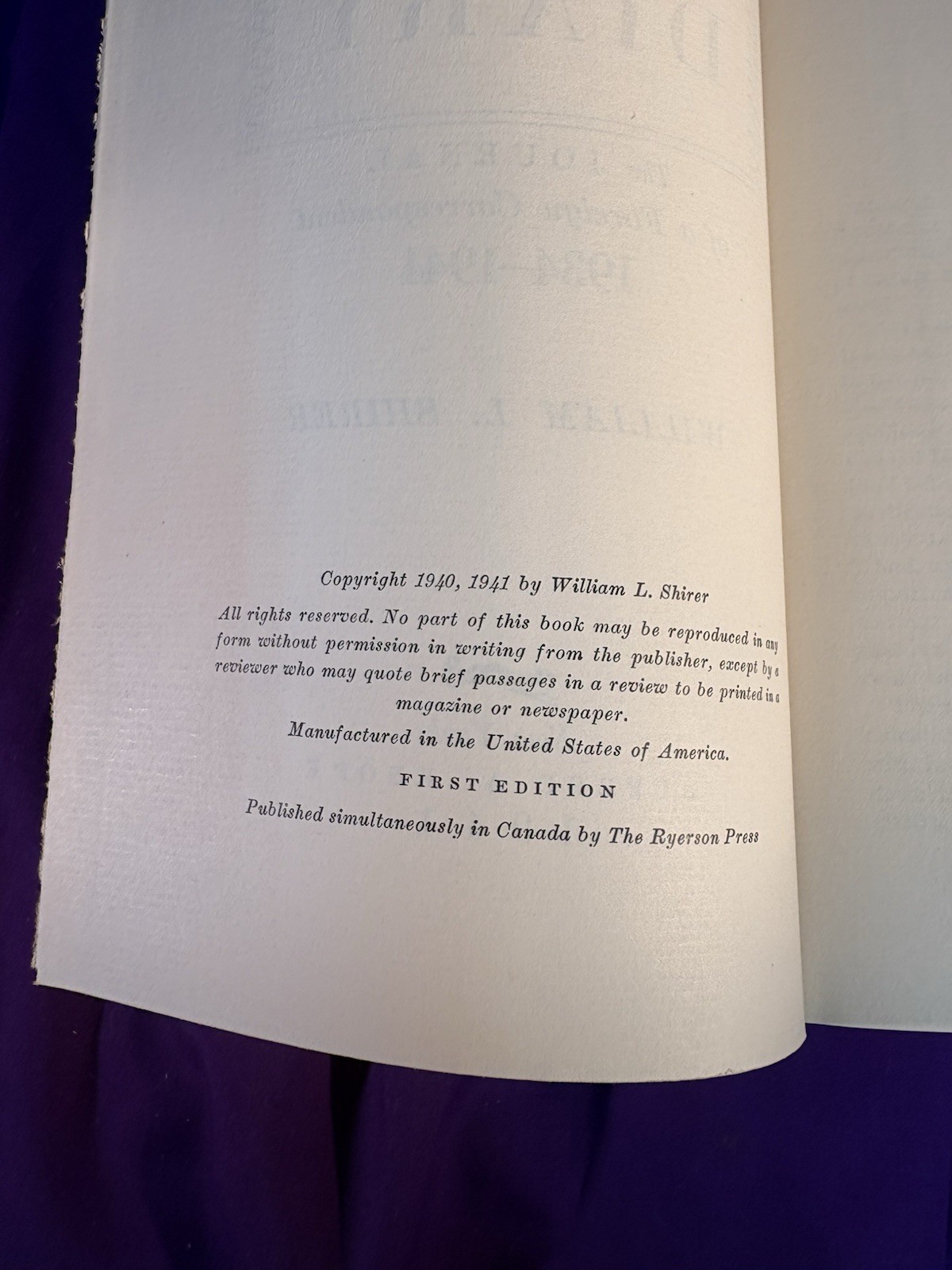 Berlin Diary by William S. Shirer (1941) First Edition Hardcover Book