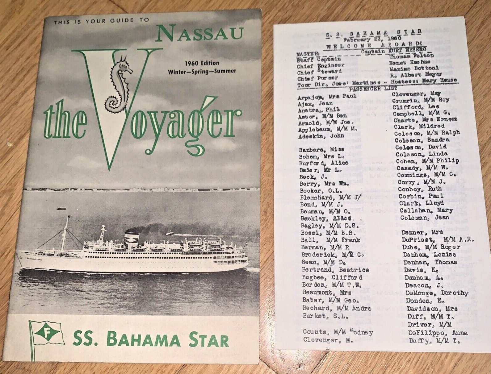 1960 THE VOYAGER – YOUR GUIDE TO NASSAU – S.S. BAHAMA STAR w/ Passenger List