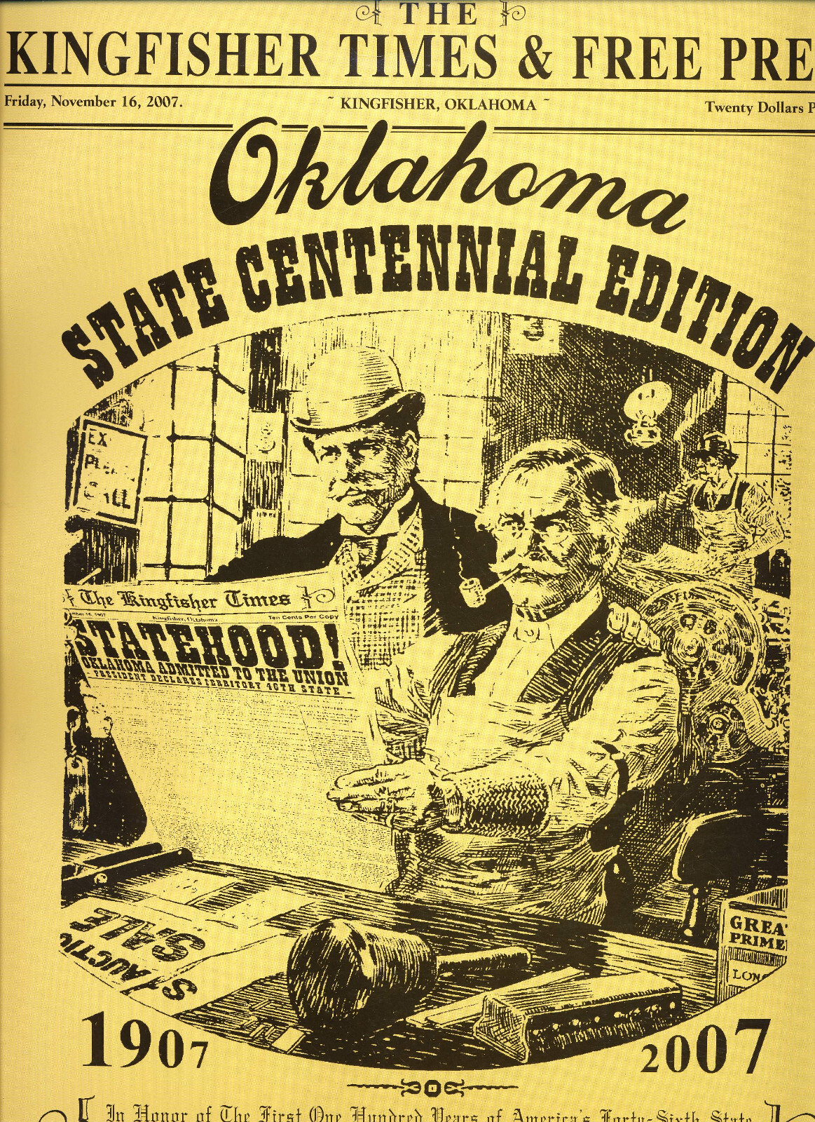 The KINGFISHER TIMES & FREE PRESS 1907 – 2007 Centennial Edition OKLAHOMA RARE!