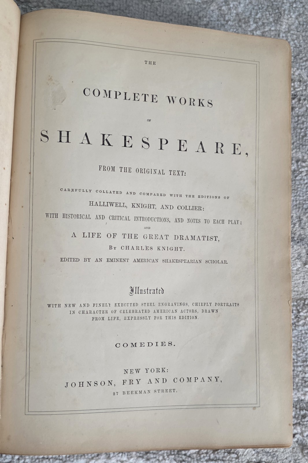 Antique 1850s Shakespeare Comedies Book Johnson Fry NYSteel Engravings