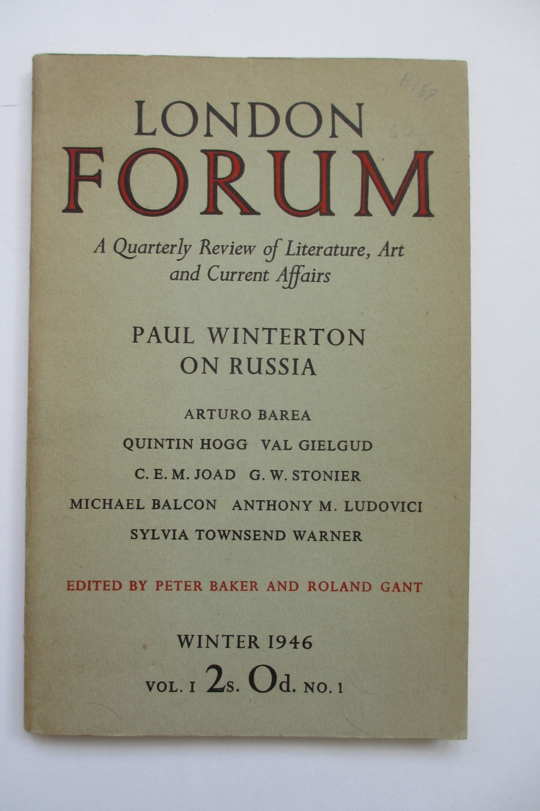 London Forum, Winter 1946. Vol. 1, No. 1. Includes Sylvia Townsend Warner story