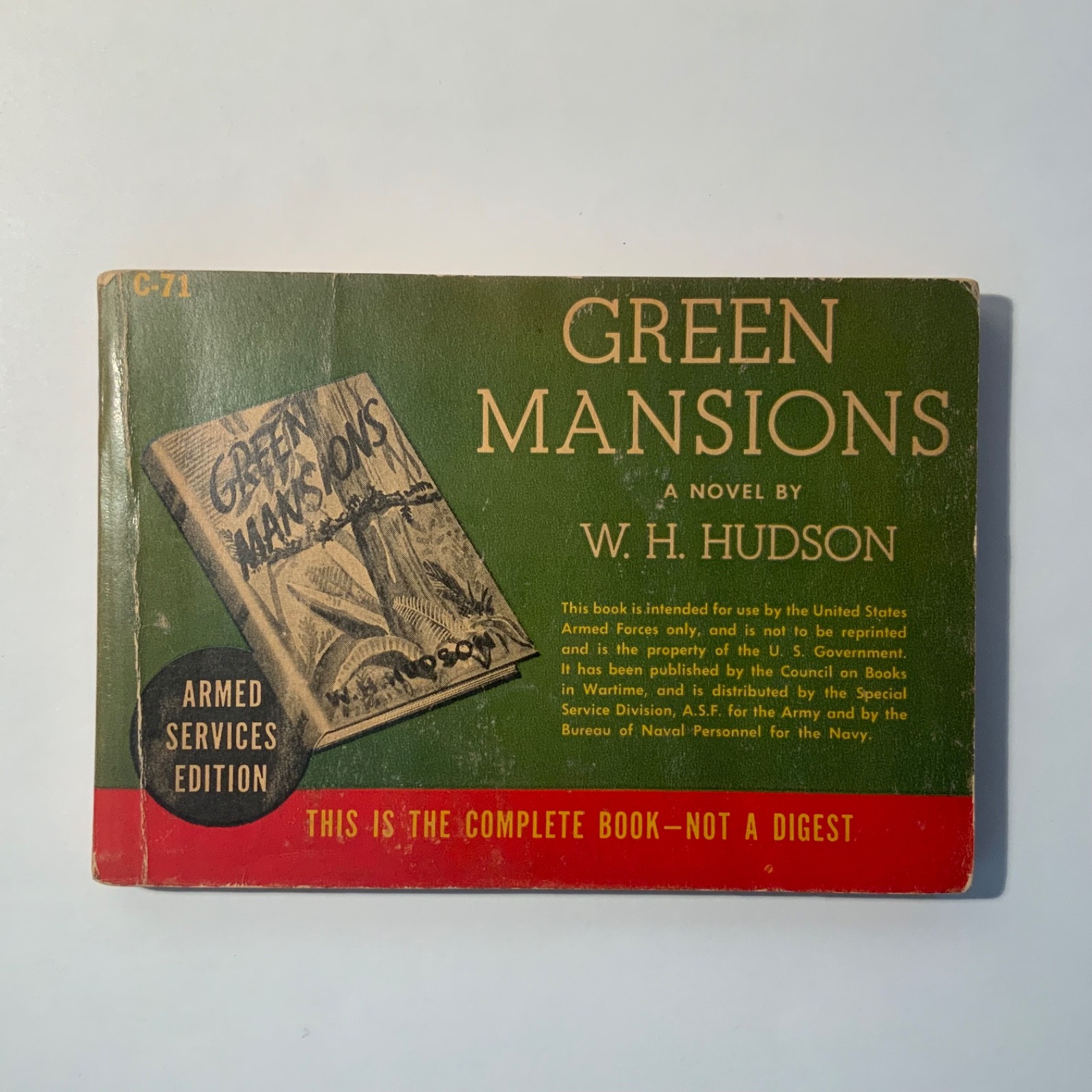Green Mansions by W.H. Hudson 1943 Armed Services Edition C-71 Very Good – VG+