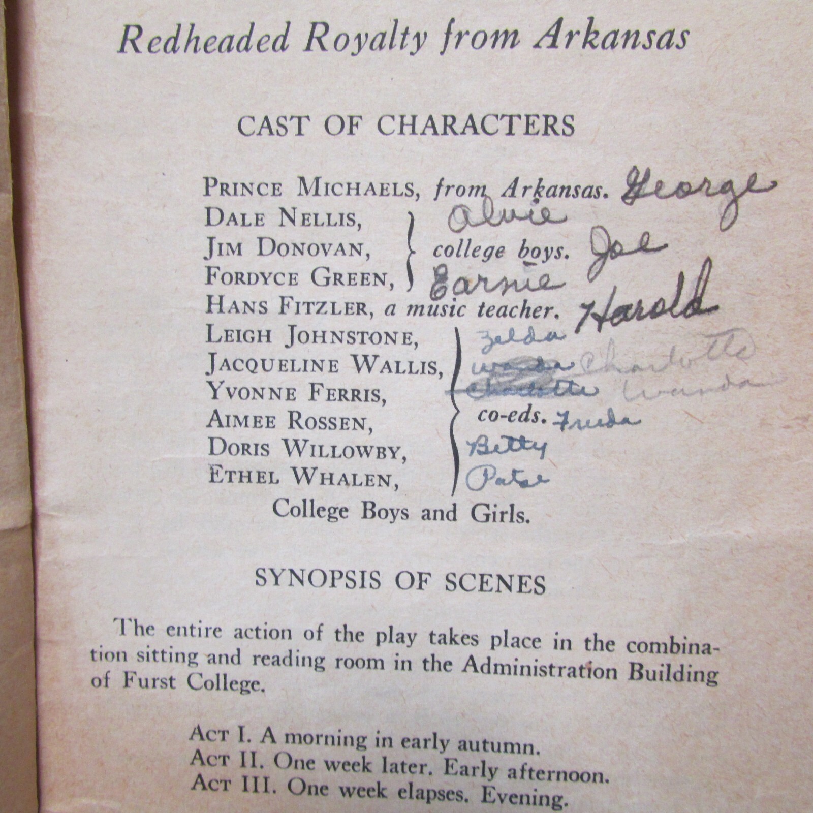 Redheaded Royalty from Arkansas, Comedy; John Nash, Baker’s Plays 1940