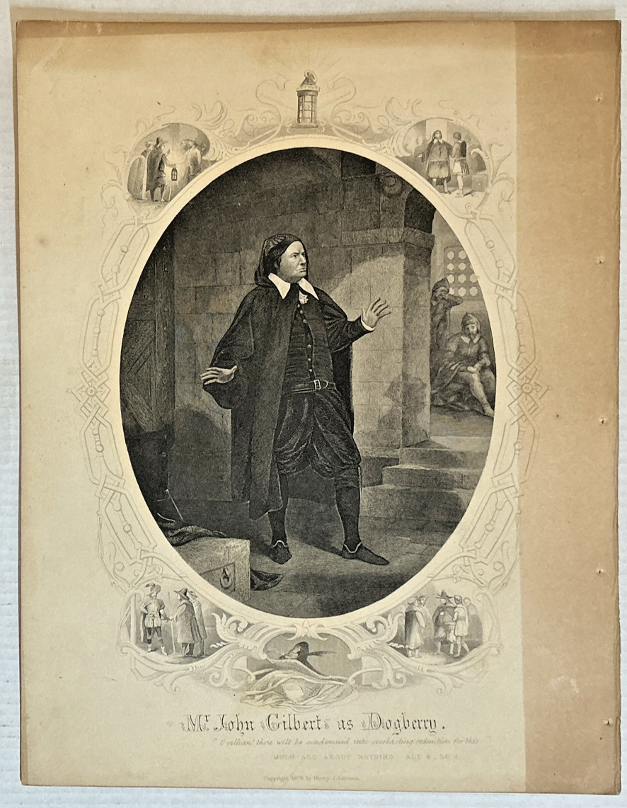 Antique 1859 Steel Engraving John Gilbert as Dogberry Shakespeare Johnson Fry