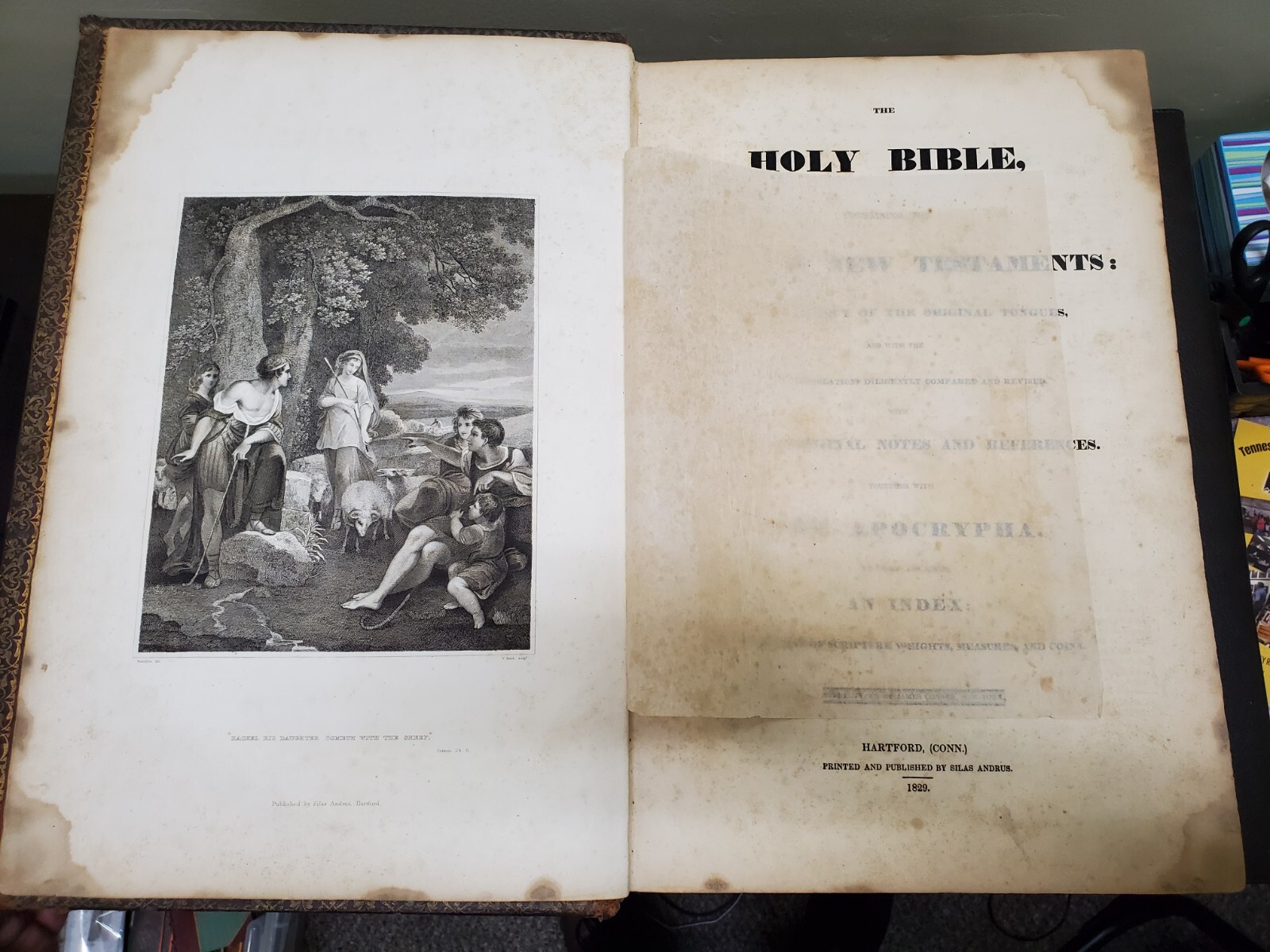 1829 First Stereotype Folio Bible Printed in America by Silas Andrus in Hartford
