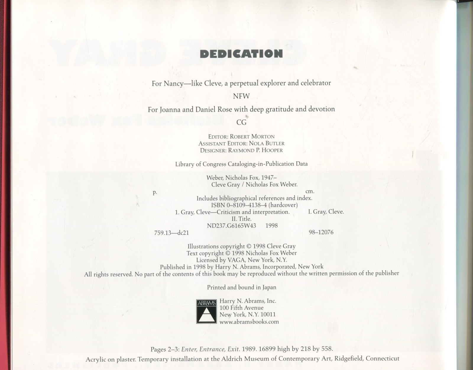Nicholas Fox Weber / Cleve Gray 1998
