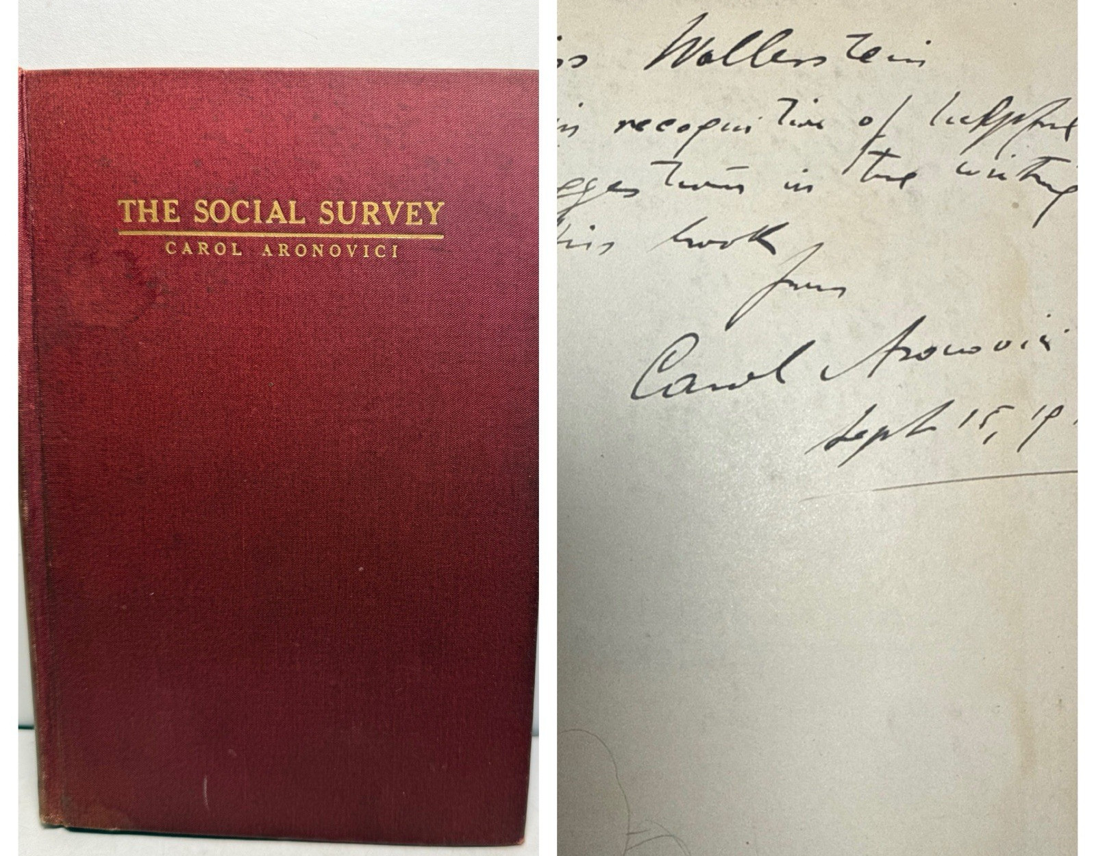 The Social Survey Carol Aronovici SIGNED 1916 FIRST EDITION Antique Book