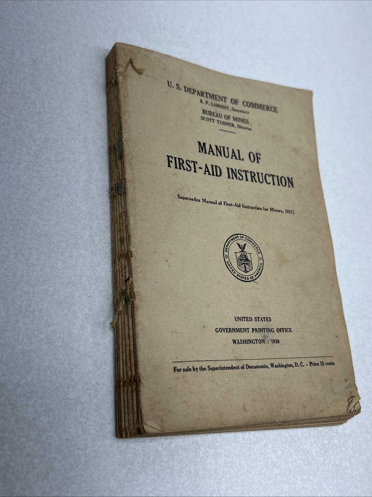 Manual of First Aid Instruction Book U.S. Dept Commerce Bureau of Mines 1930