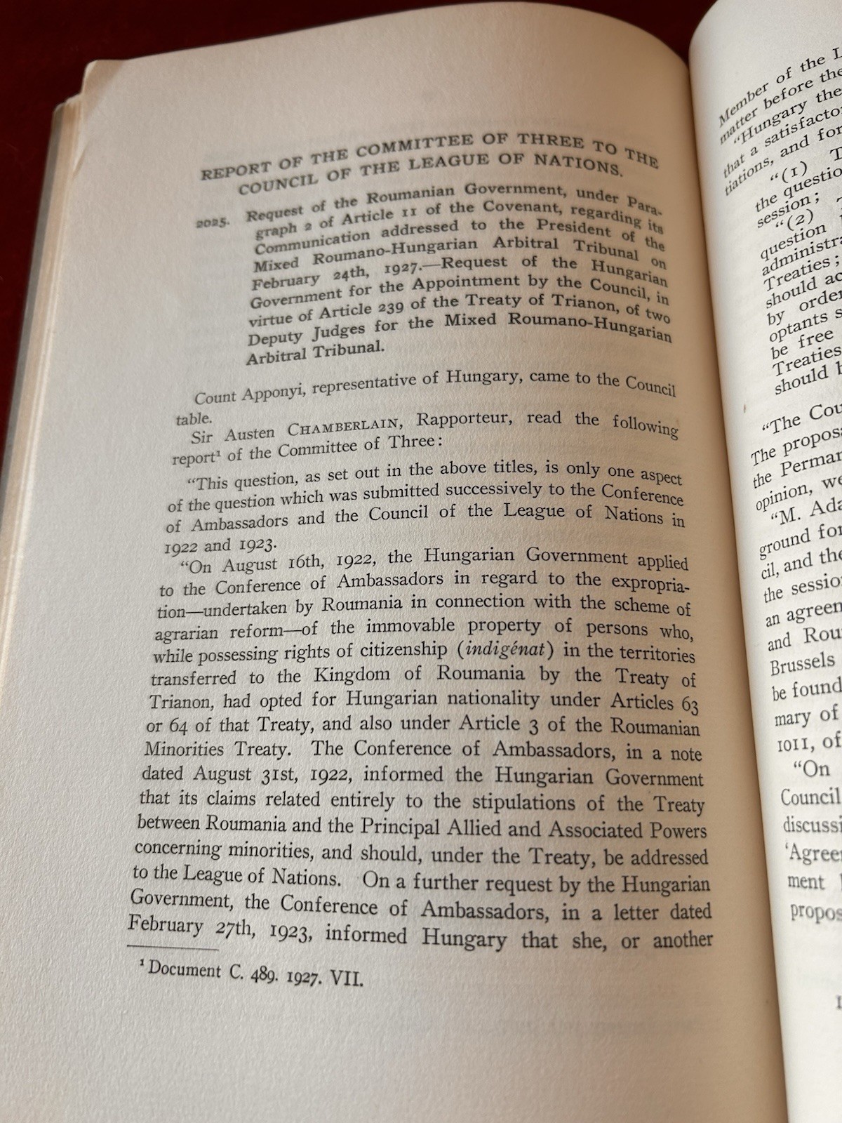 Borchard League of Nations Roumania Hungary Dispute 1921 Agrarian Law Transylvan